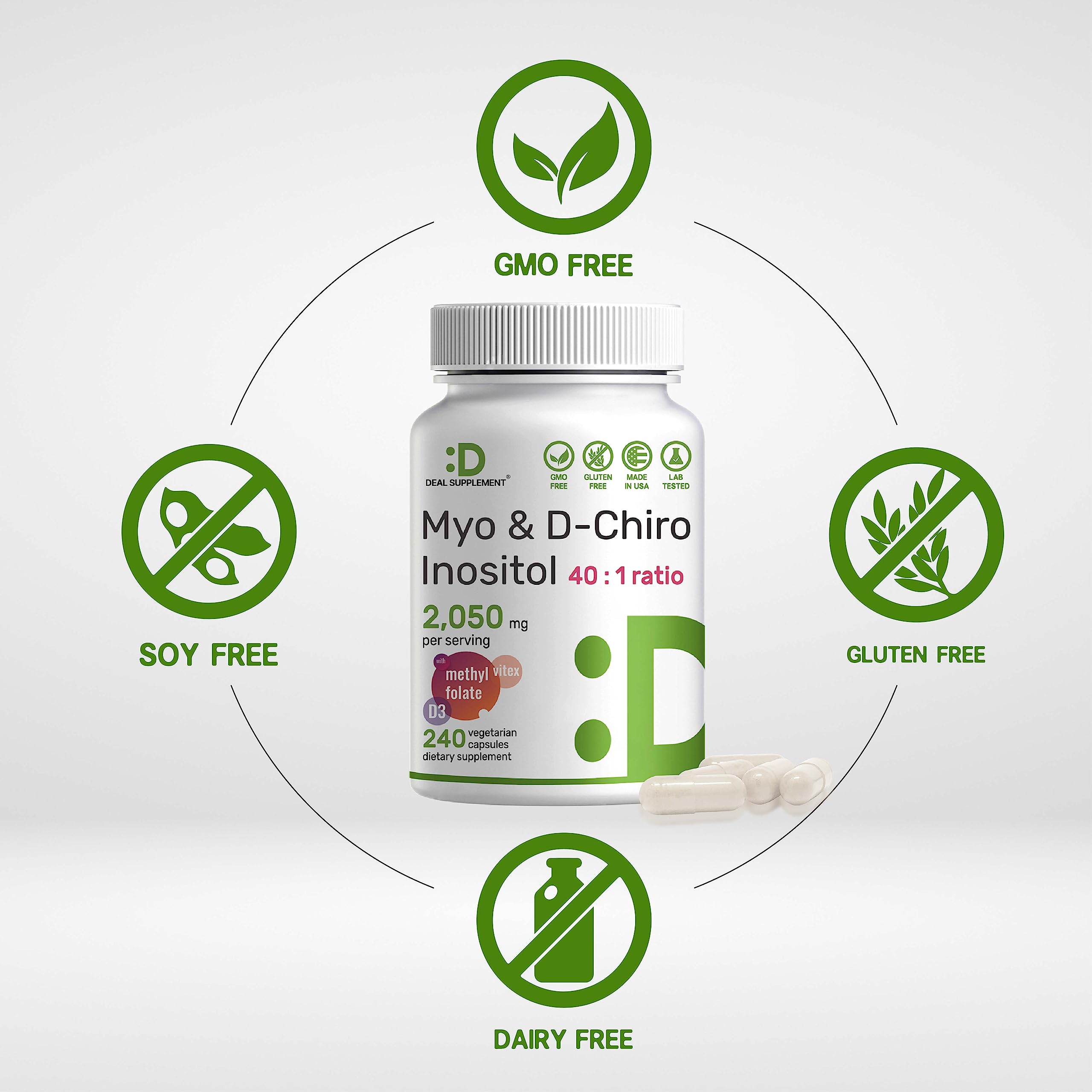 Myo-Inositol & D-Chiro Inositol Supplement (40:1) 2,050mg Per Serving, 240 Veggie Cap DEAL SUPPLEMENTBuy Supplements Australia