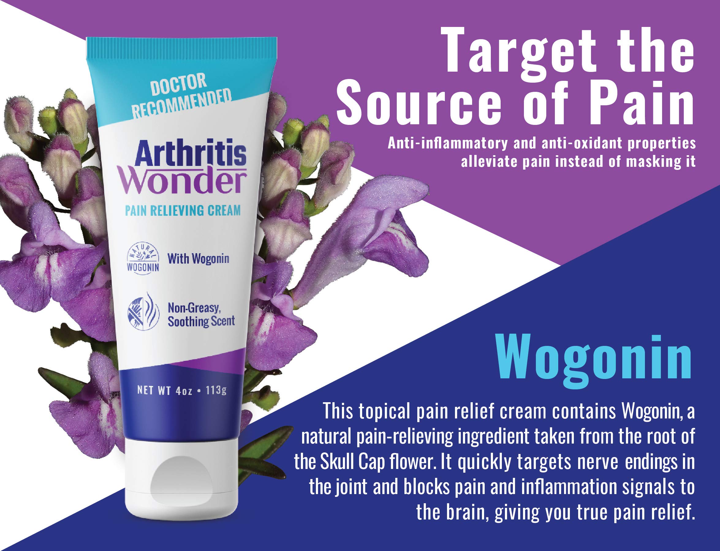 Arthritis Wonder Pain Relief Cream, 4 oz – Arthritis Pain Relief Cream for Hand, Knee, Foot and Wrist Joints – Fast-Acting, Deep Penetrating, Non-Greasy Formula with Natural Wogonin Arthritis WonderBuy Supplements Australia
