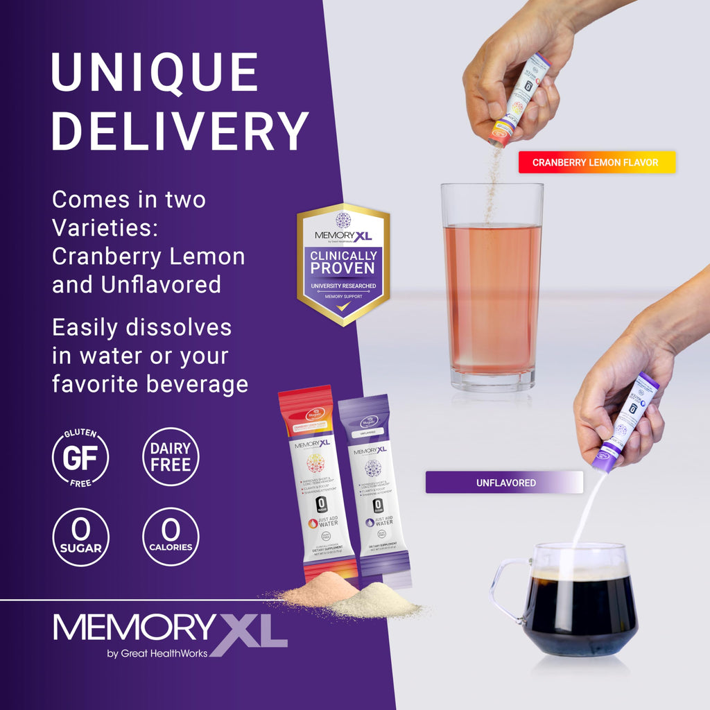 MemoryXL, Magnesium L-Threonate: Brain Supplement for Memory & Focus; Magtein®, Phosphatidylserine, Vitamin Mix. Improves Memory Focus Attention Learning & Logic. 0 Sugar, 0 cal, 30pk Cranberry Lemon OmegaXLBuy Supplements Australia