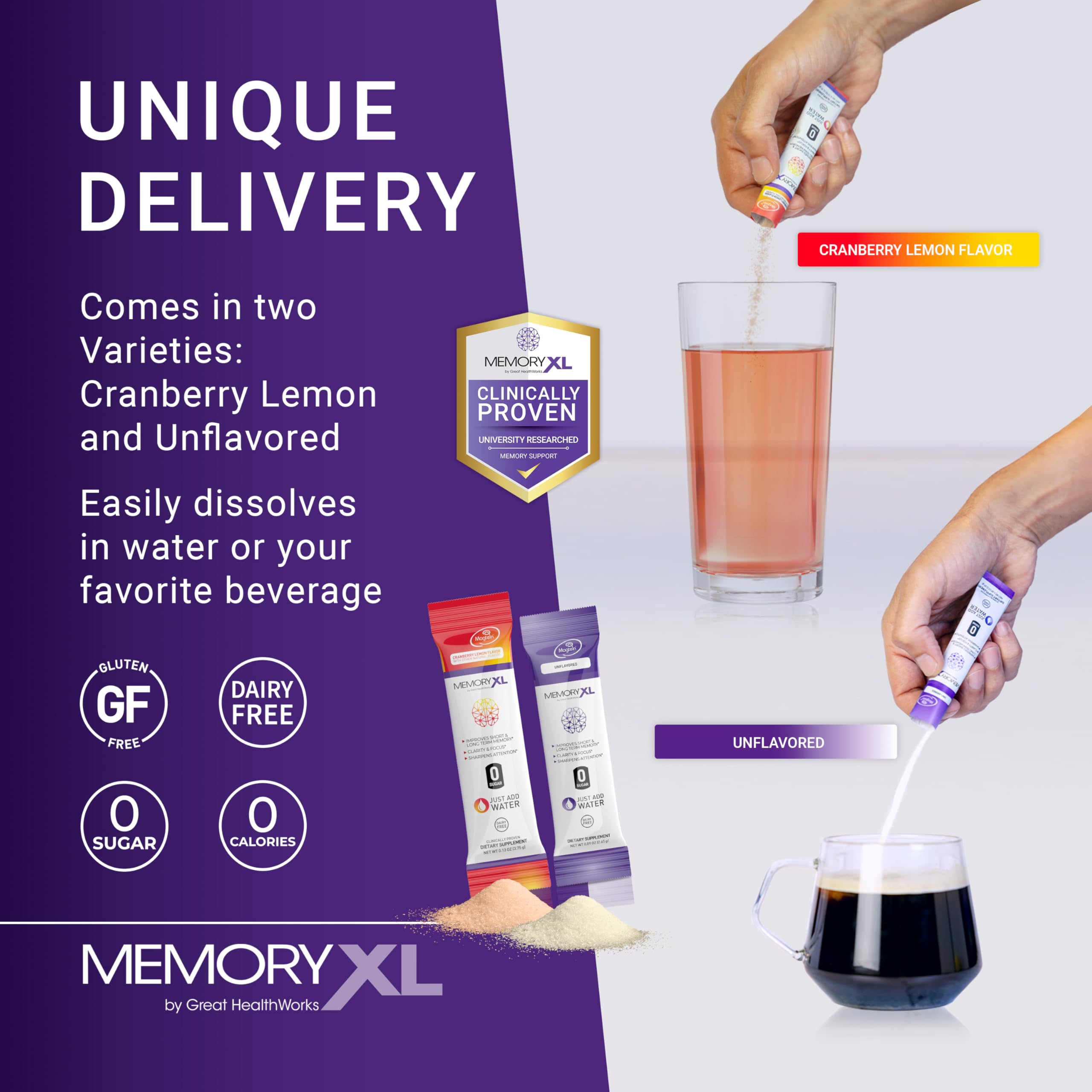 MemoryXL, Magnesium L-Threonate: Brain Supplement for Memory & Focus; Magtein®, Phosphatidylserine, Vitamin Mix. Improves Memory Focus Attention Learning & Logic. 0 Sugar, 0 cal, 30pk Cranberry Lemon OmegaXLBuy Supplements Australia