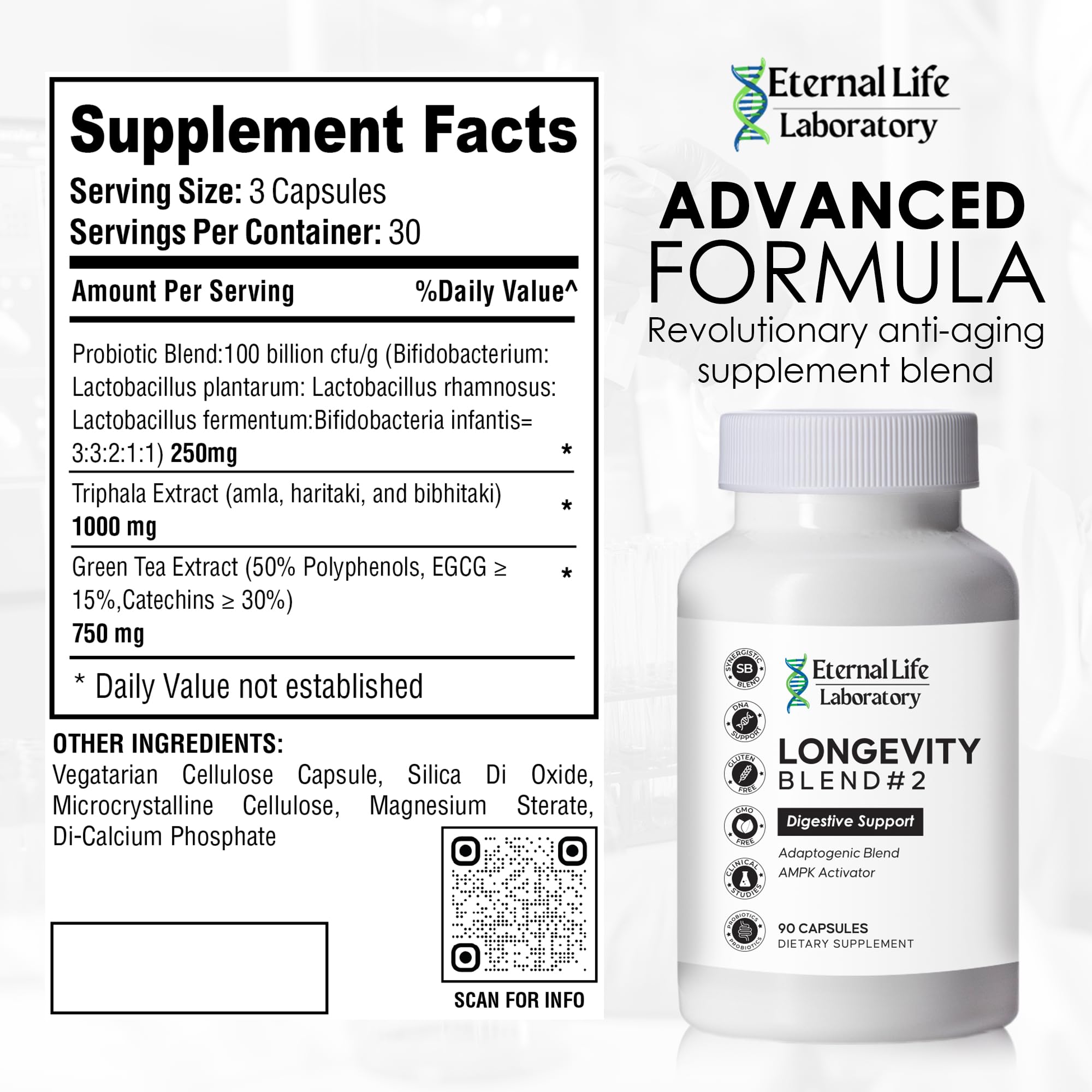 Probiotics for Women and Men, Daily Probiotic Supplement Probiotics and Triphala, Green Tea Extract - Anti-Aging Gut Health Optimizer - Intestinal, Colon & Digestive Health - 90 Capsules Eternal Life LaboratoryBuy Supplements Australia