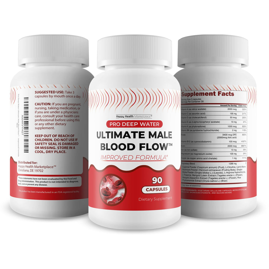 Pro Deep Water Ultimate Male Blood Flow - Improved Formula - Our Best Improved Blood Flow Supplement for Men - Advanced Blood Flow Support for Men - Our Best Circulation Supplement Alpha Boost Pills Happy Health MarketplaceBuy Supplements Australia