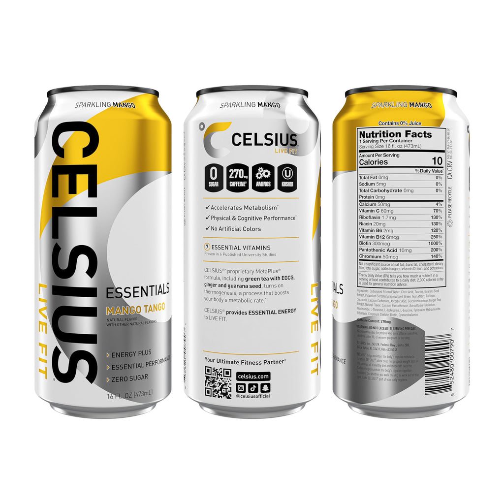CELSIUS ESSENTIALS, Sparkling Mango Tango, Performance Energy Drink 16 Fl Oz CELSIUSBuy Supplements Australia