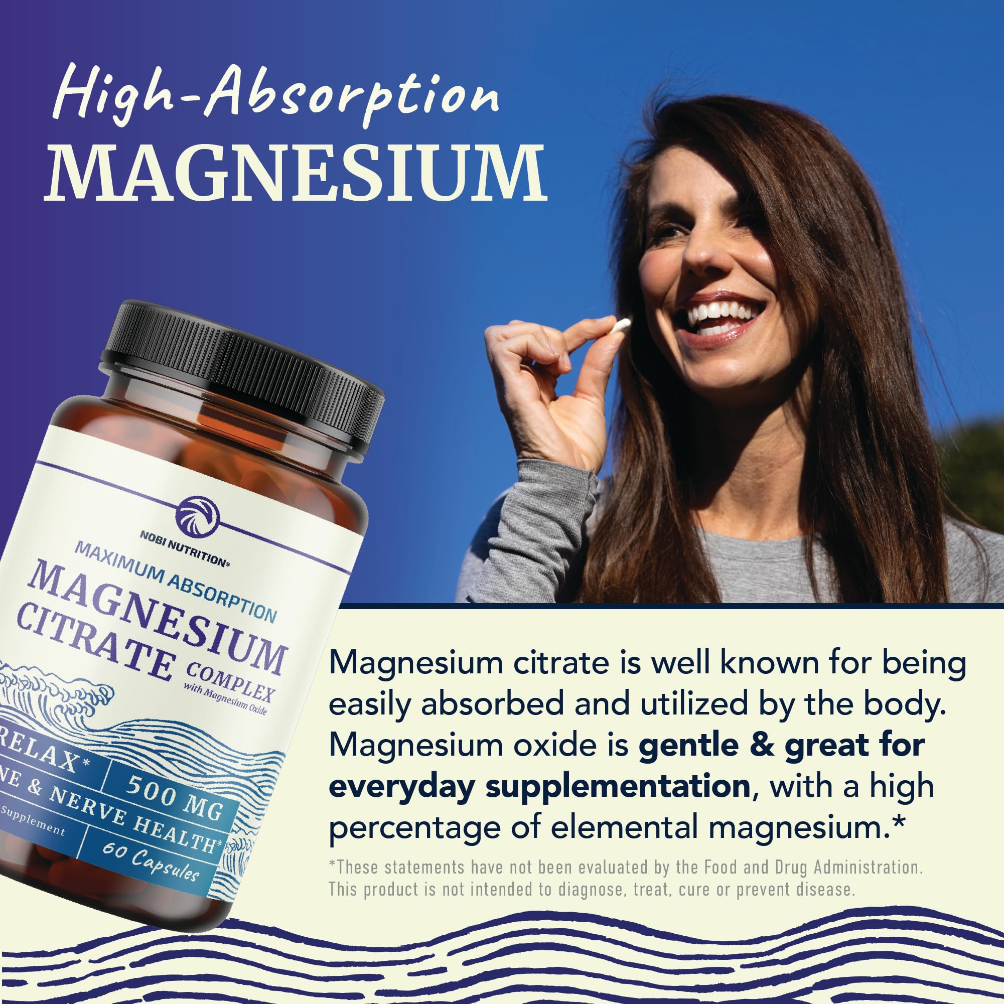 Magnesium Citrate Complex 500 MG for Calm & Relaxation | High Absorption Magnesium Supplement | Citrato de Magnesio | Constipation & Digestion Support Non-GMO Soy-Free | 60 Mag Citrate Capsules Nobi NutritionBuy Supplements Australia