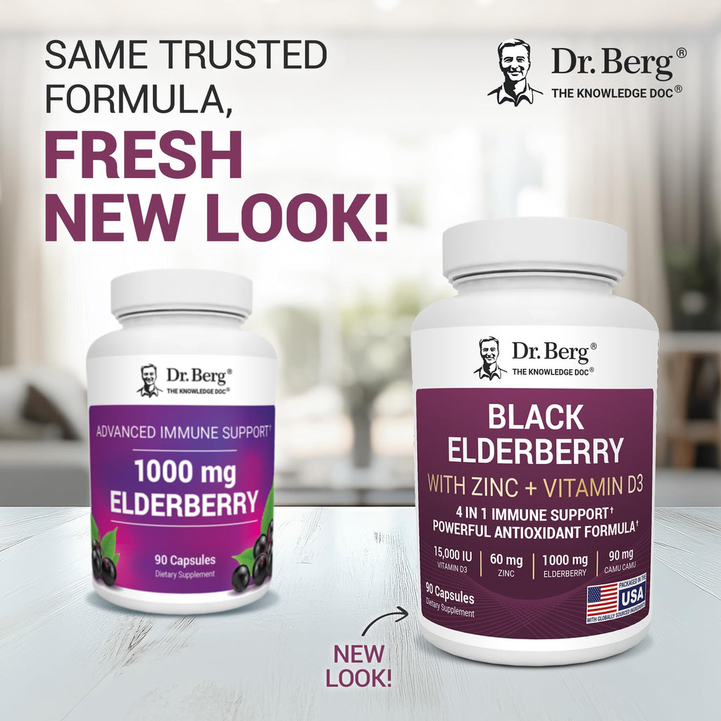 Dr. Berg Black Elderberry Capsules (Advanced Immune Support*) with 15,000 IU Vitamin D, 60 mg of Zinc, & 90 mg of Camu Camu - (4-in-1) Sambucus Elderberry Immune Support Supplement - 90 Capsules Dr. Berg NutritionalsBuy Supplements Australia