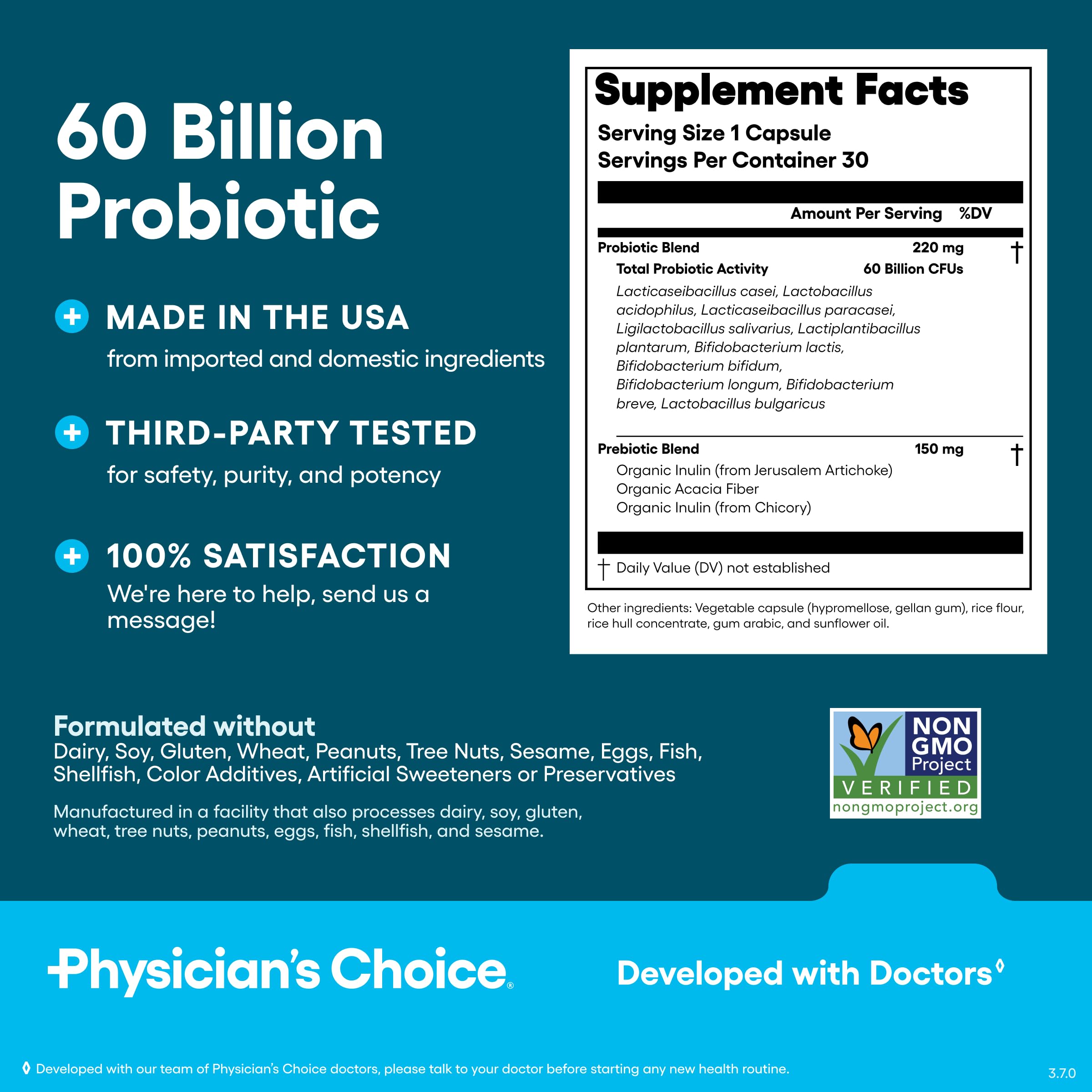 Physician's CHOICE Probiotics 60 Billion CFU - 10 Strains + Organic Prebiotics - Immune, Digestive & Gut Health - Supports Occasional Constipation, Diarrhea, Gas & Bloating - for Women & Men - 30ct Physician's CHOICEBuy Supplements Australia