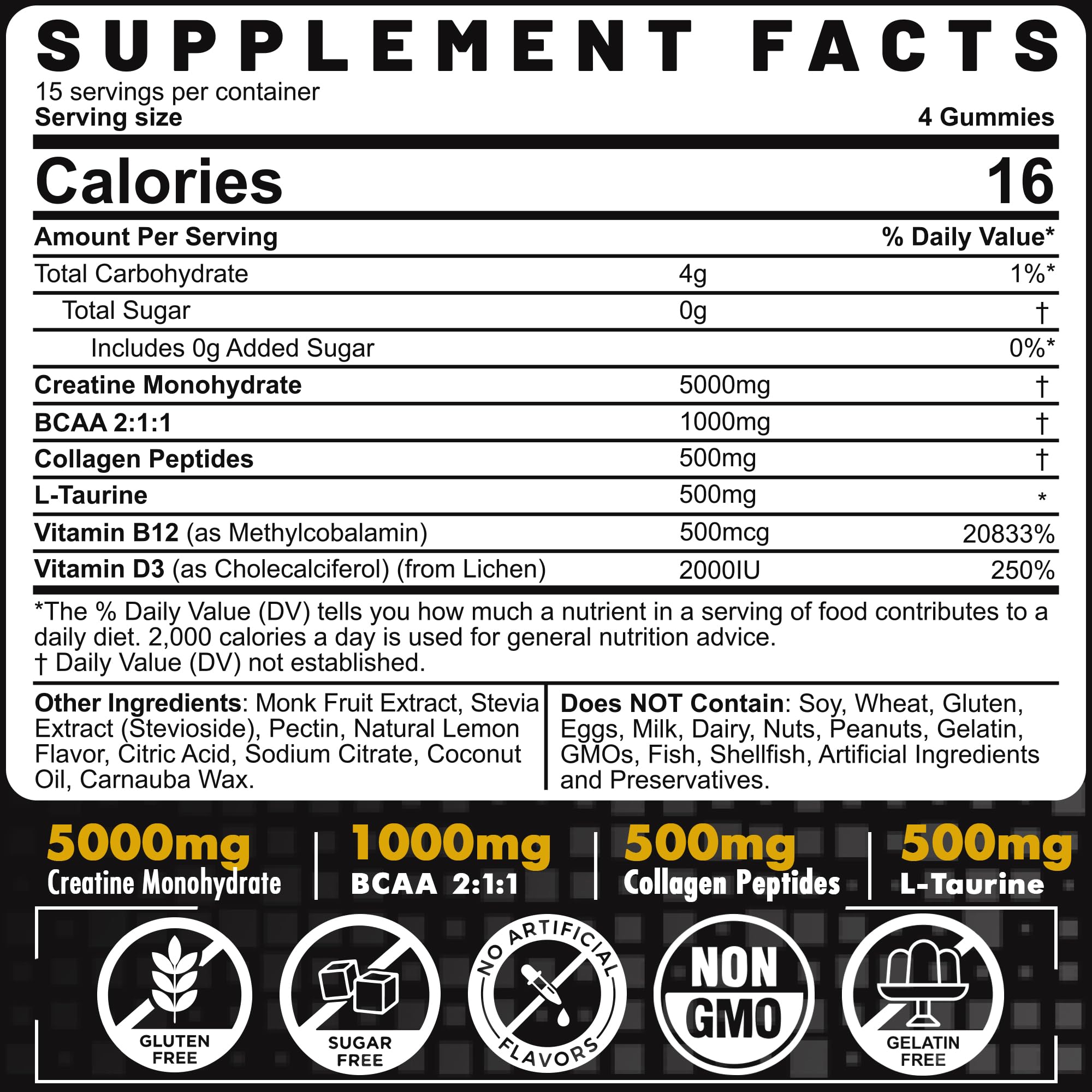 Creatine Monohydrate Gummies for Men & Women - with BCAA, Collagen Peptides, L-Taurine, Vitamin B12, D3, Chewables Creatine Monohydrate 5g Per Serving, Natural Lemon Flavor, Sugar Free, 2 Pack EnvyCureBuy Supplements Australia