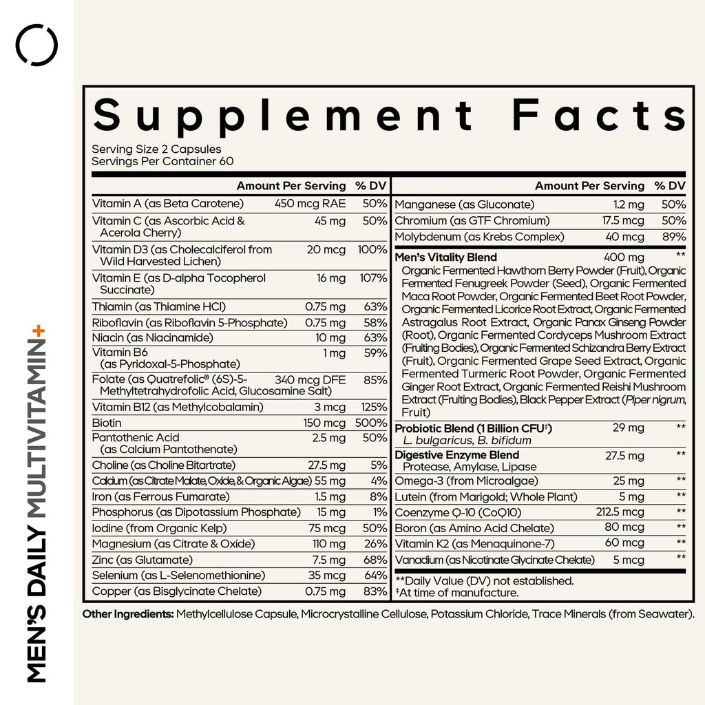 Codeage Men’s Daily Multivitamin – 25+ Essential Vitamins & Minerals, Organic Whole Foods, Probiotics, Omega-3, Zinc, Vitamins A, B, C, D, E & K – 120 Capsules CodeageBuy Supplements Australia