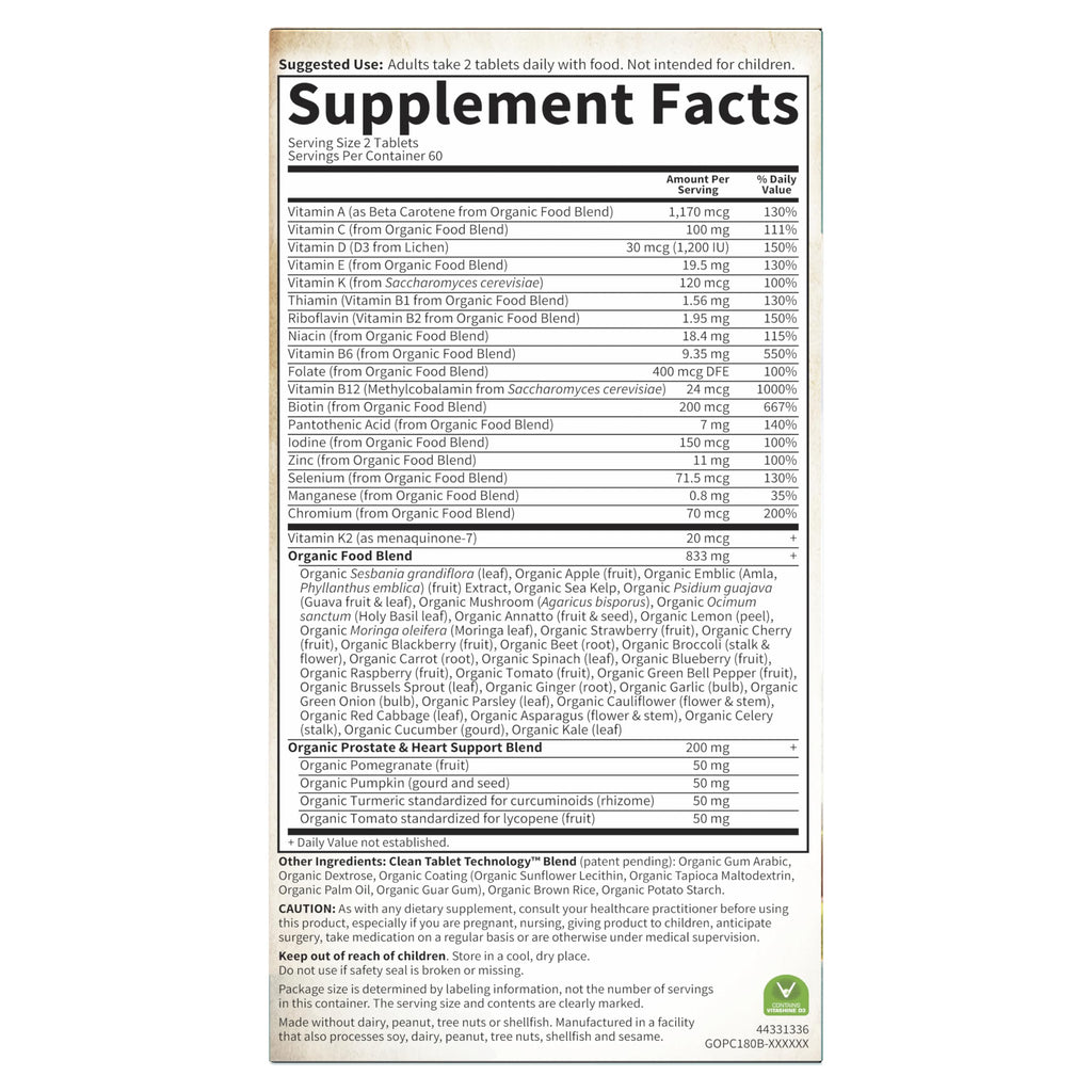 Garden of Life Organics Whole Food Multivitamin for Men 40+ 120 Tablets, Vegan Mens Multi for Health Garden of LifeBuy Supplements Australia