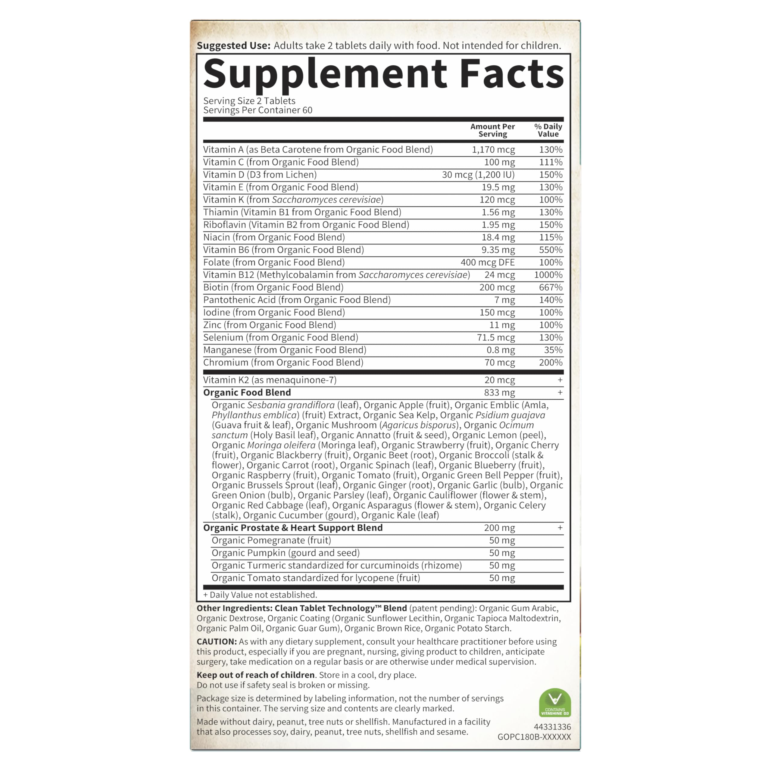 Garden of Life Organics Whole Food Multivitamin for Men 40+ 120 Tablets, Vegan Mens Multi for Health Garden of LifeBuy Supplements Australia