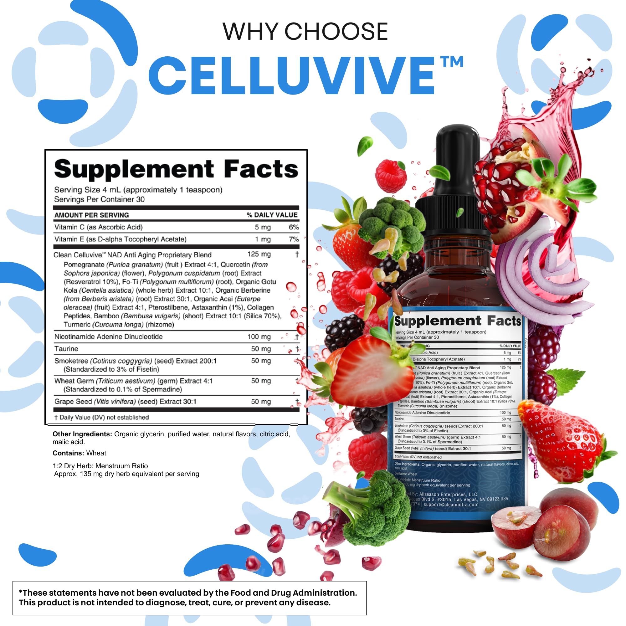 Clean Nutra NAD Liquid Supplement Drops Resveratrol Polyphenols Liposomal Taurine Fisetin Grape Seed Extract Japanese Knotweed Fo Ti Anti Aging NAD+ Nicotinamide Adenine Dinucleotide for Women & Men Clean NutraceuticalsBuy Supplements Australia