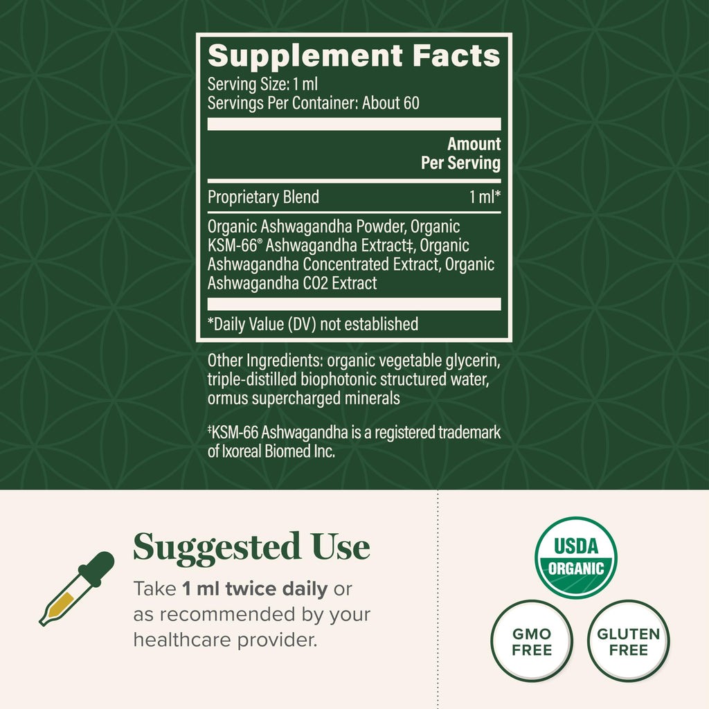 Global Healing Center - Organic Ashwagandha Supplements Drops - KSM-66 Ashwagandha Extra Strength for Men & Women, Helps Promote Relief from Stress, Mood Support, Organic (2 Fl Oz) Global Healing CenterBuy Supplements Australia