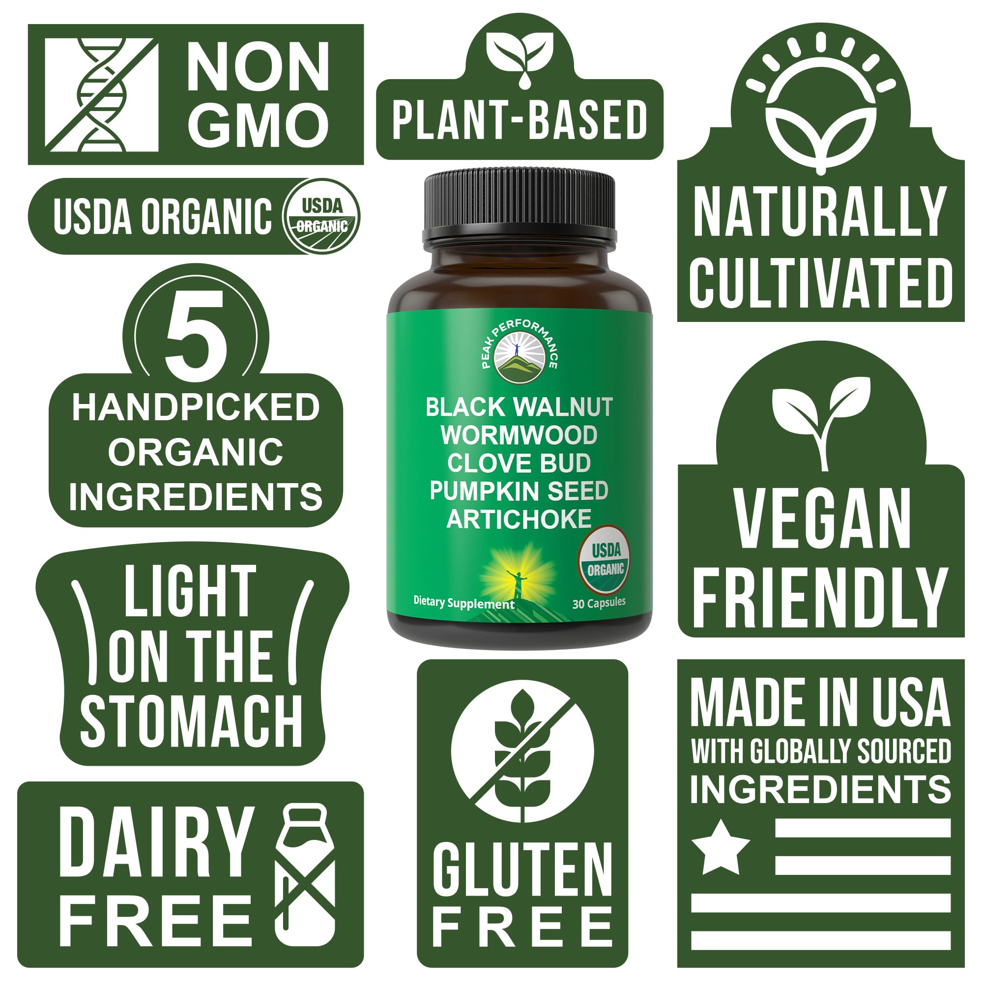 USDA Organic Wormwood Black Walnut Clove Cleanse for Humans. Elimination Detox + Intestinal Support Capsules Supplement for Adults and Kids. Pills with Artichoke and Pumpkin Seed for Added Benefits Peak PerformanceBuy Supplements Australia
