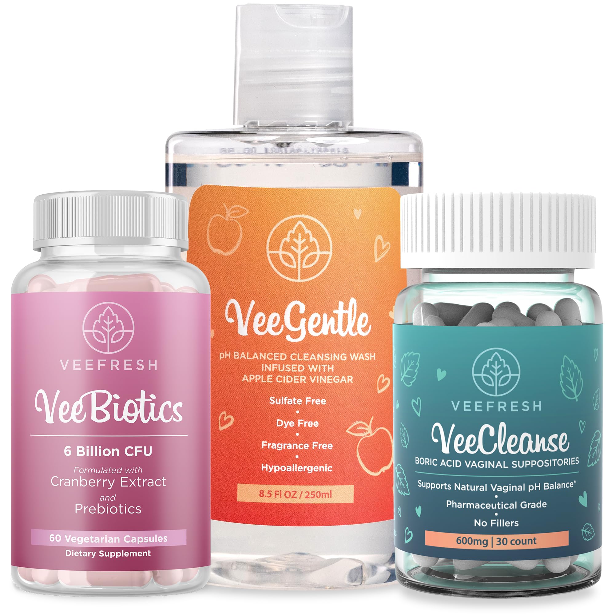 VeeBalance Bundle – Boric Acid Suppositories, Feminine Wash & Cranberry Probiotics for Women – pH Balance & Freshness Support VeeFreshBuy Supplements Australia