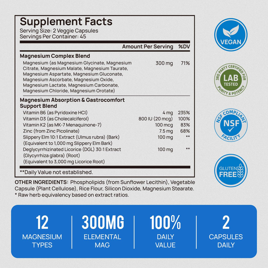 18 in 1 Magnesium Complex for Women and Men | Liposomal Magnesium Supplement with Glycinate, Citrate, Malate, Taurate, D3 & K2 | High Absorption for Muscle, Sleep, Bone, Nerve Support | 90 Capsules Selerb buy supplements Au