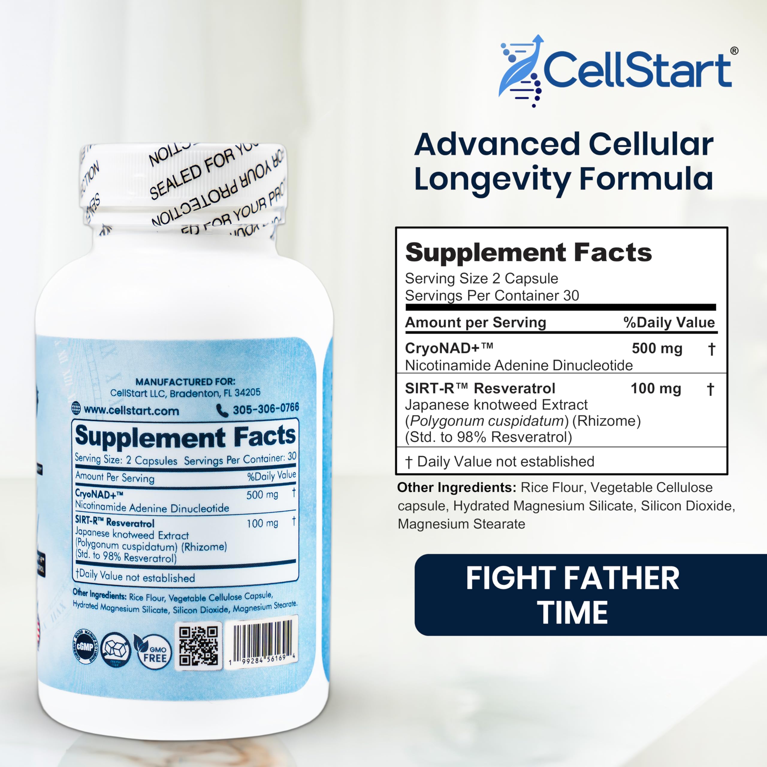 CellStart NAD+ Resveratrol Supplement 60 Capsules of 500mg | Anti Aging & Cellular Support Supplements for Women & Men - NAD Supplement Made in USA, (1-Month Supply) CellStartBuy Supplements Australia