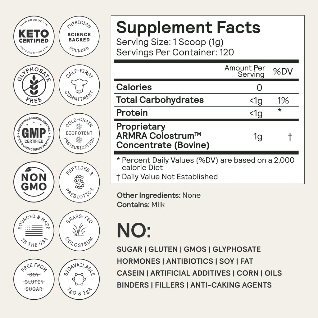 ARMRA Colostrum™ Premium Powder, Grass Fed, Gut Health Bloating Immunity Skin & Hair, Contains 400+ Bioactive Nutrients, Potent Bioavailable, Keto, Gluten & Fat Free (Unflavored and Blood Orange Jars) ARMRABuy Supplements Australia