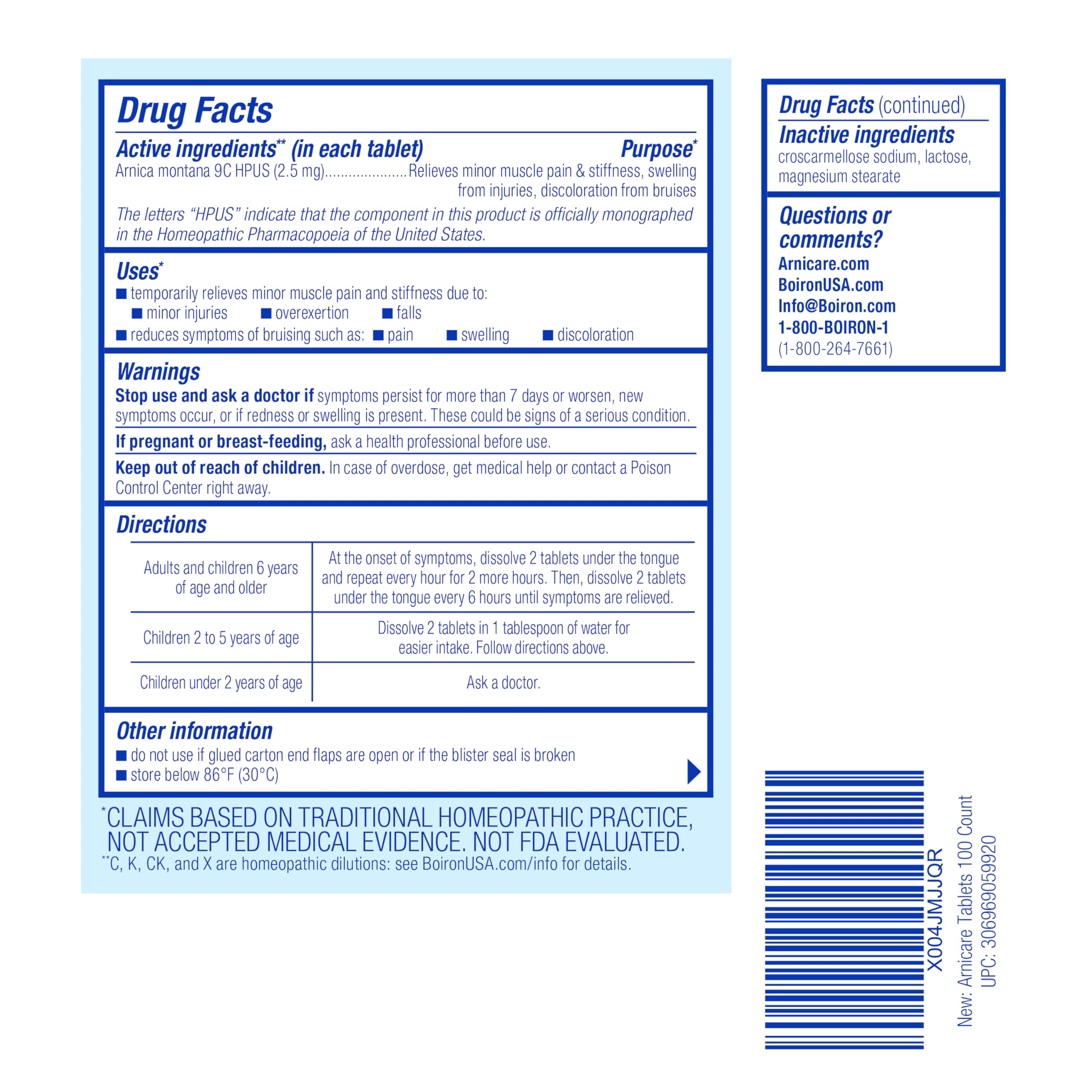 Boiron Arnicare Tablets - 100 Count for Pain Relief from Muscle Pain, Joint Soreness, Swelling from Injury or Bruises - Arnica Meltaway Tabs BoironBuy Supplements Australia