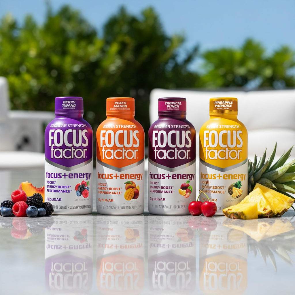 Focus Factor Focus + Energy Shots - 12 x 2oz Bottles (Tropical Punch Flavor) - Powered by Nootropics with Caffeine, L-Theanine, Ginkgo, Bacopa, L-Tyrosine, Alpha GPC Focus FactorBuy Supplements Australia