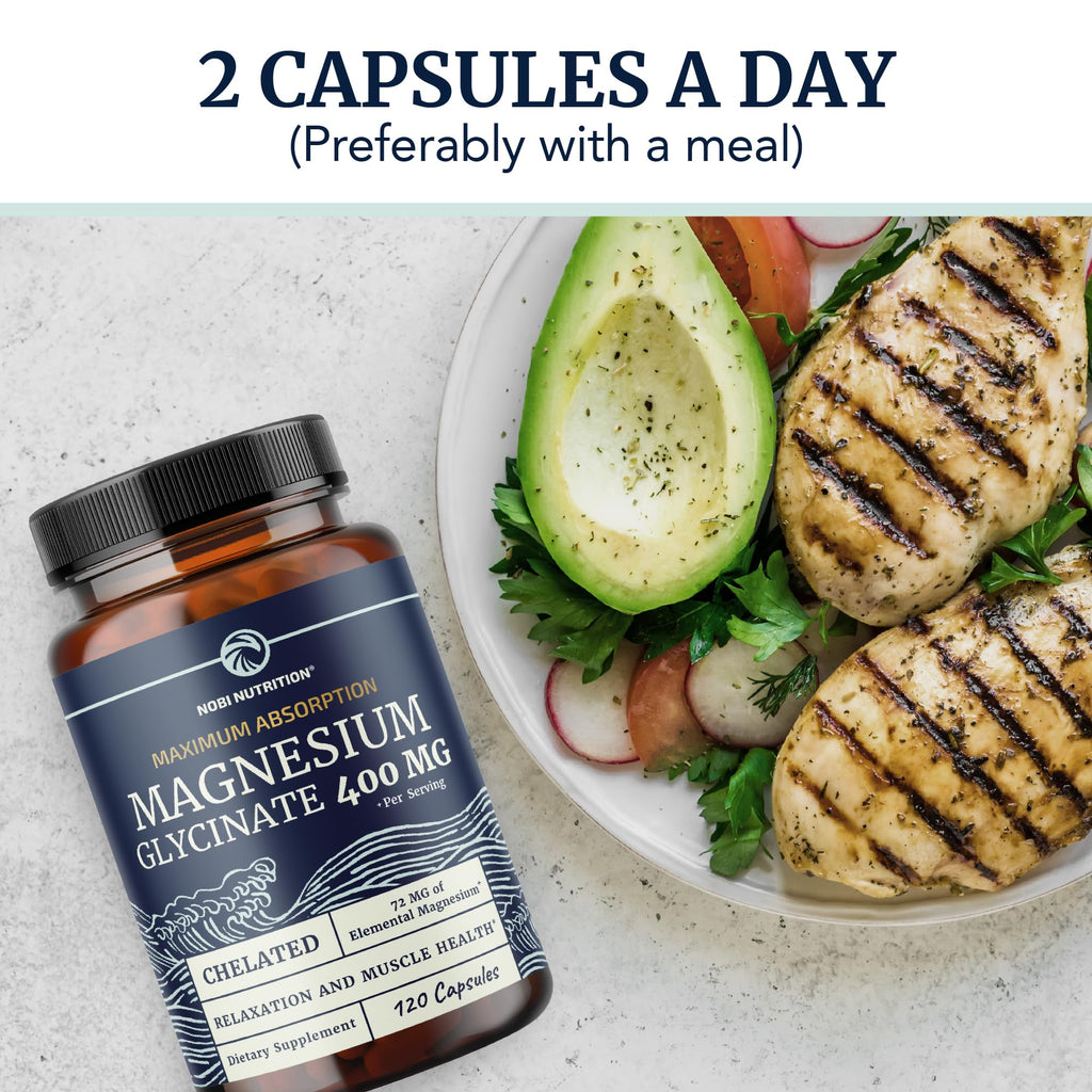 Magnesium Glycinate 400mg | High Absorption Formula for Sleep, Calm, Muscle Relaxation, Heart, Bone & Nerve Support for Women & Men | Chelated Magnesium Glycinate Supplement | 120 Ct (2 Month Supply) Nobi NutritionBuy Supplements Australia