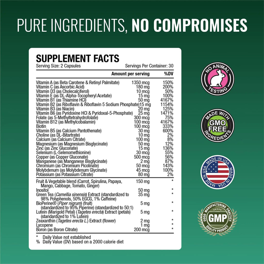 Approved Science Multi-Vitamin - with Full-Spectrum B-Vitamins, Green Tea, Lutein, Lycopene, Zeaxanthin, BioPerine Approved Science
