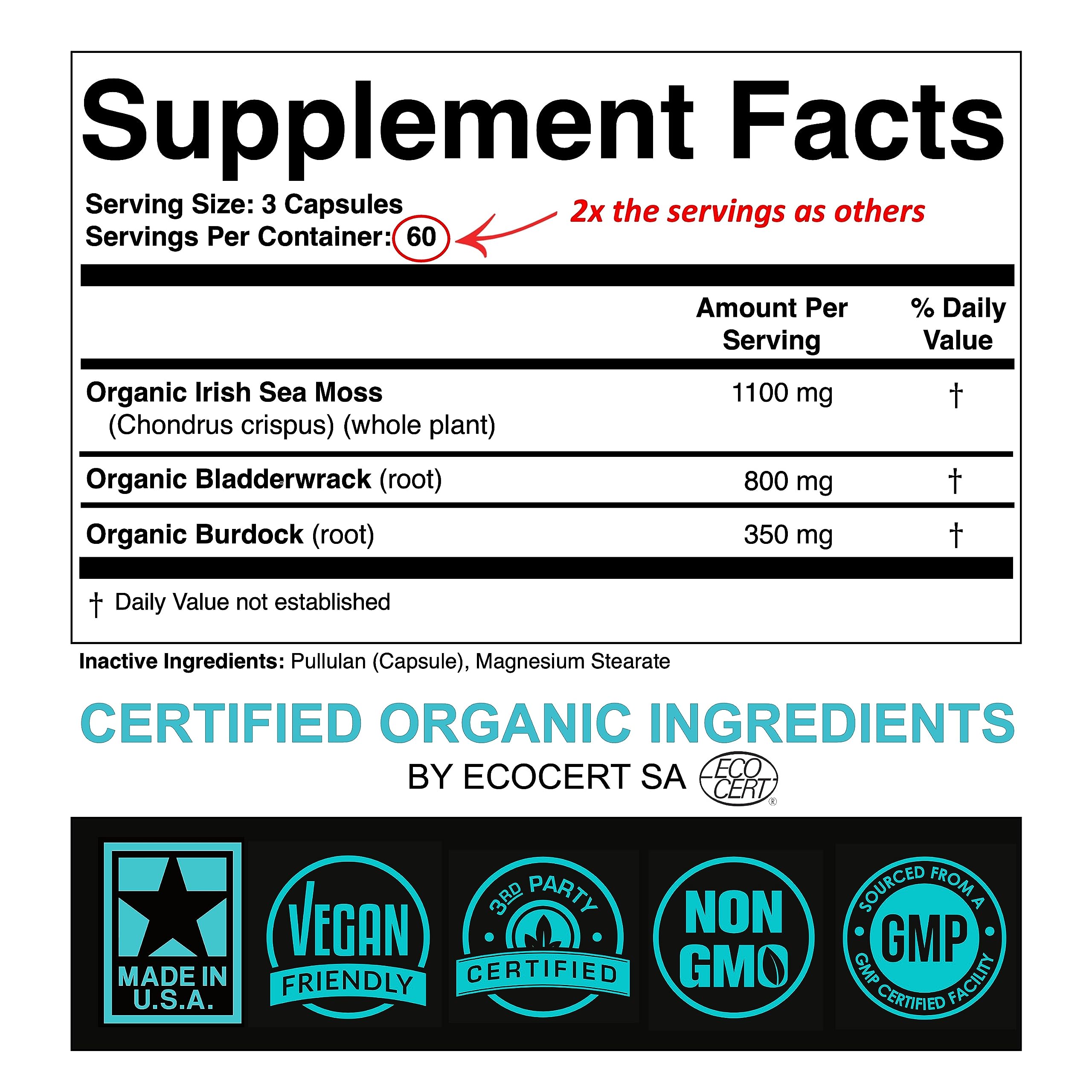 Certified Organic Sea Moss Capsules 2250mg Wildcrafted Irish Sea Moss Burdock Root SPARTISBuy Supplements Australia