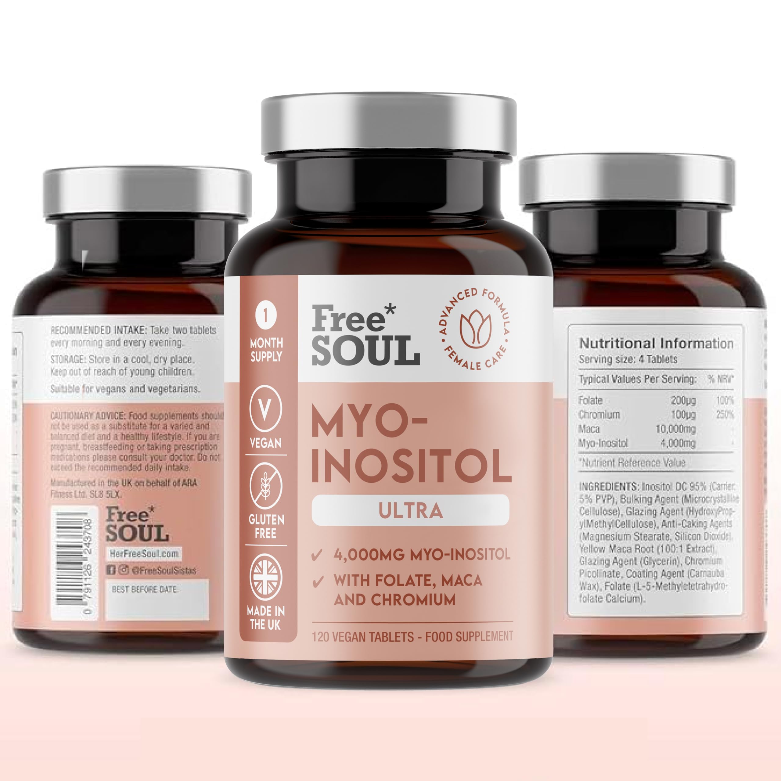 Free Soul Myo-Inositol Ultra Supplement with 4,000mg Myo-Inositol, 200ug Folate, 100ug Free SoulBuy Supplements Australia