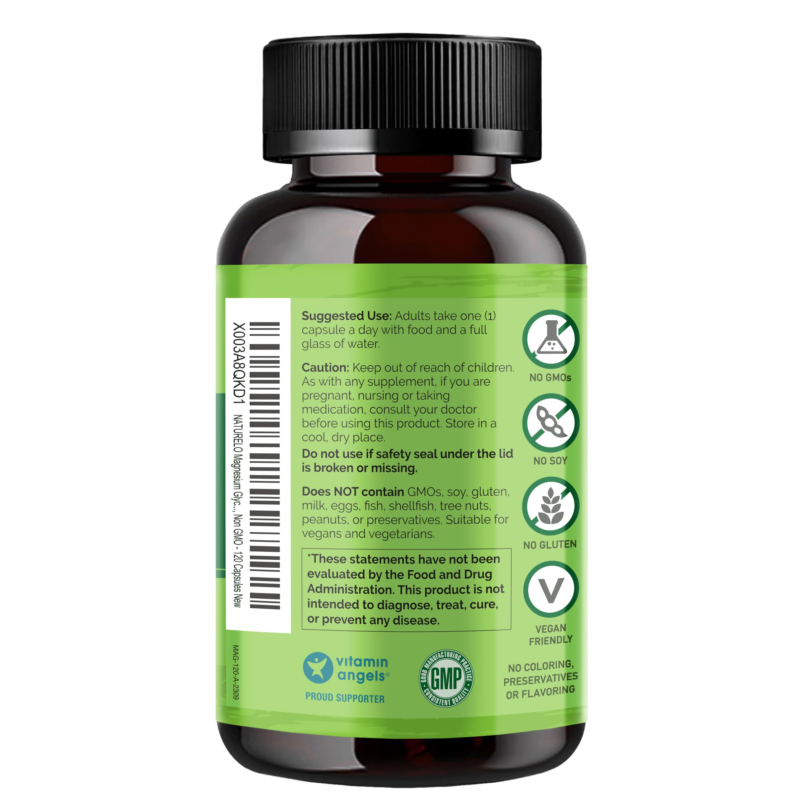 NATURELO Magnesium Glycinate Chelate Complex - 200 mg Magnesium with Organic Vegetables to Support Sleep, Calm, Muscle Cramp & Stress Relief - Gluten Free, Non GMO - 120 Capsules NATURELOBuy Supplements Australia
