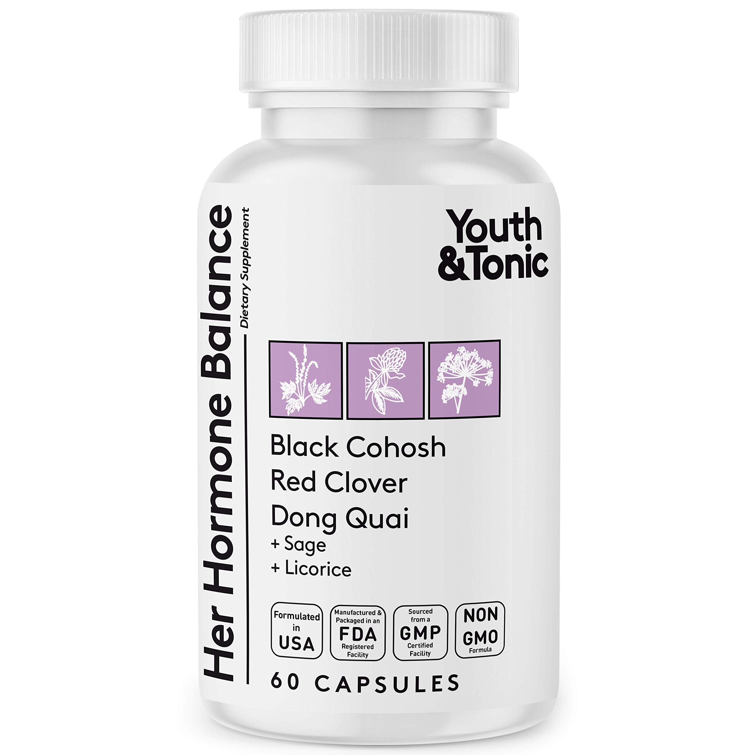 Youth & Tonic Her Hormone Balance – Menopause Supplement for Women, Perimenopause Support, Non-Hormonal Herbal Formula with Black Cohosh for Hot Flashes & Night Sweats, 60 Capsules Youth & TonicBuy Supplements Australia