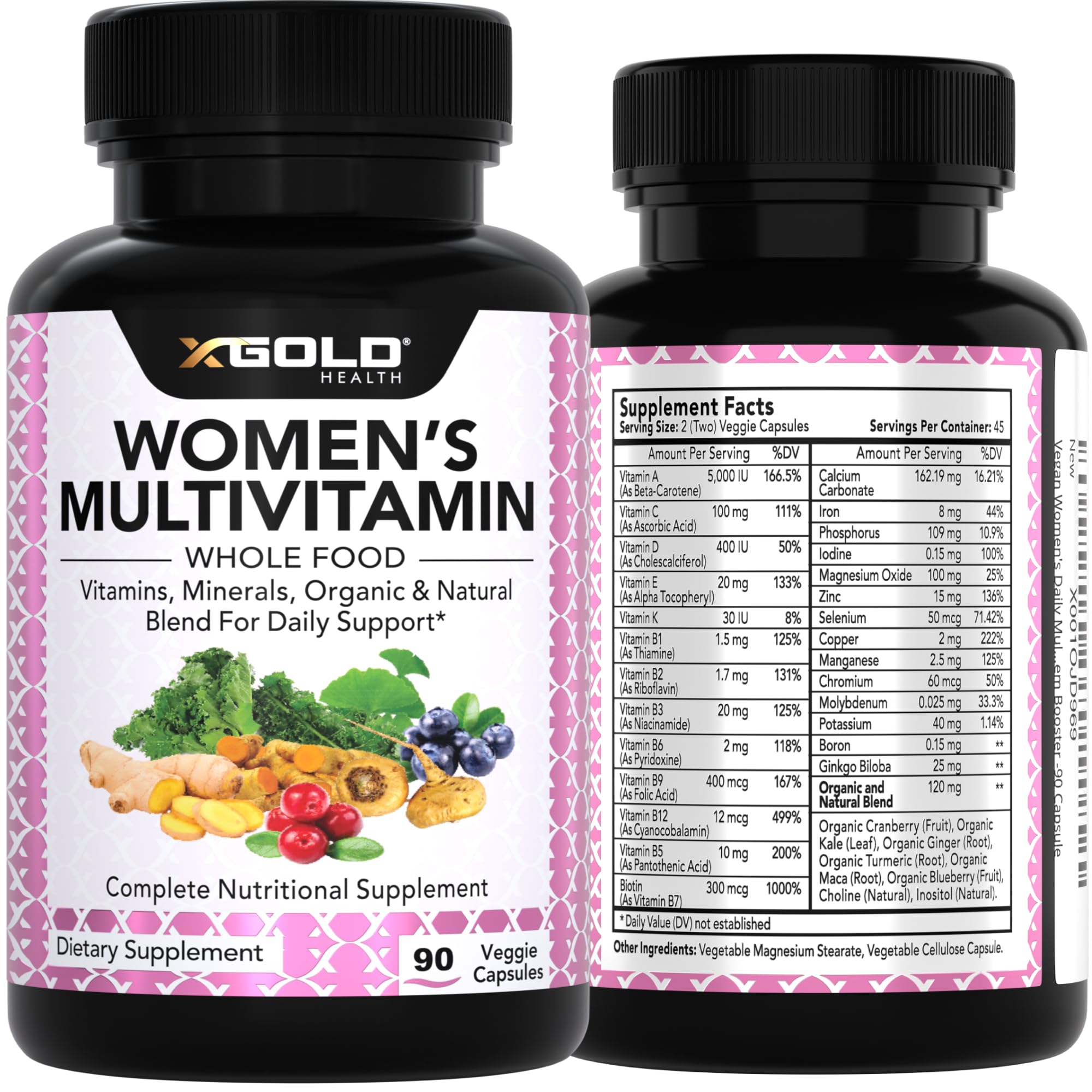Vegan Women's Daily Multivitamin 50 Plus with Organic WholeFood Based Natural Ingredients, Ginger, Maca, Multi-Vitamin B Complex & More X Gold HealthBuy Supplements Australia