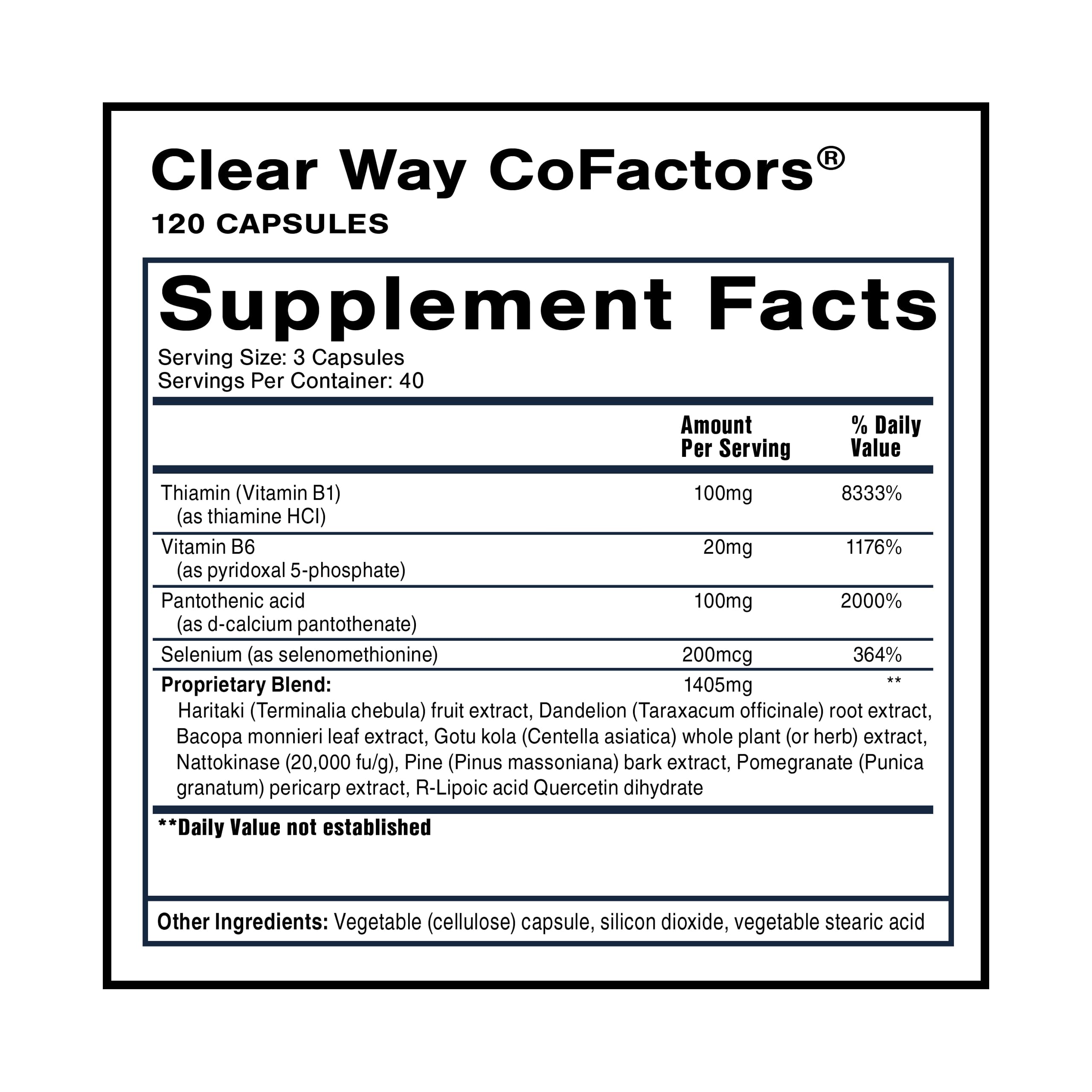 Quicksilver Scientific Clear Way Cofactors - Body Detox Cleanse Support with Vitamin B1, Dandelion Extract, Quercetin & Nattokinase Enzyme - Antioxidant Cleanse to Support Gut Health (120 Capsules) Quicksilver ScientificBuy Supplements Australia