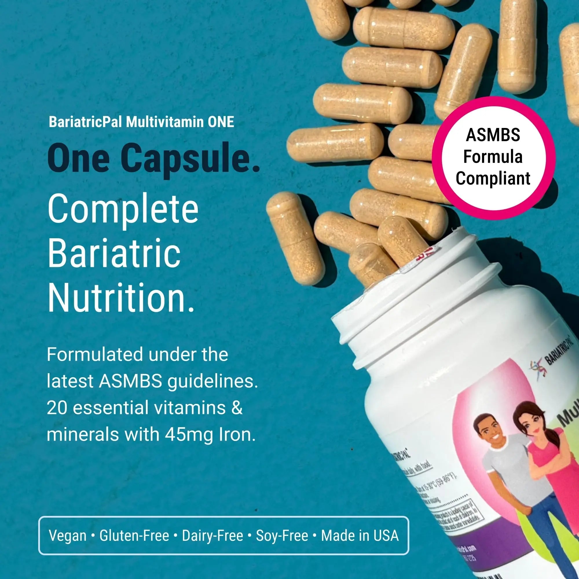 BariatricPal Multivitamin ONE 1 per Day! Bariatric Multivitamin Capsule with 45 mg of Iron | Easy to Swallow Capsule | BariatricPalBuy Supplements Australia