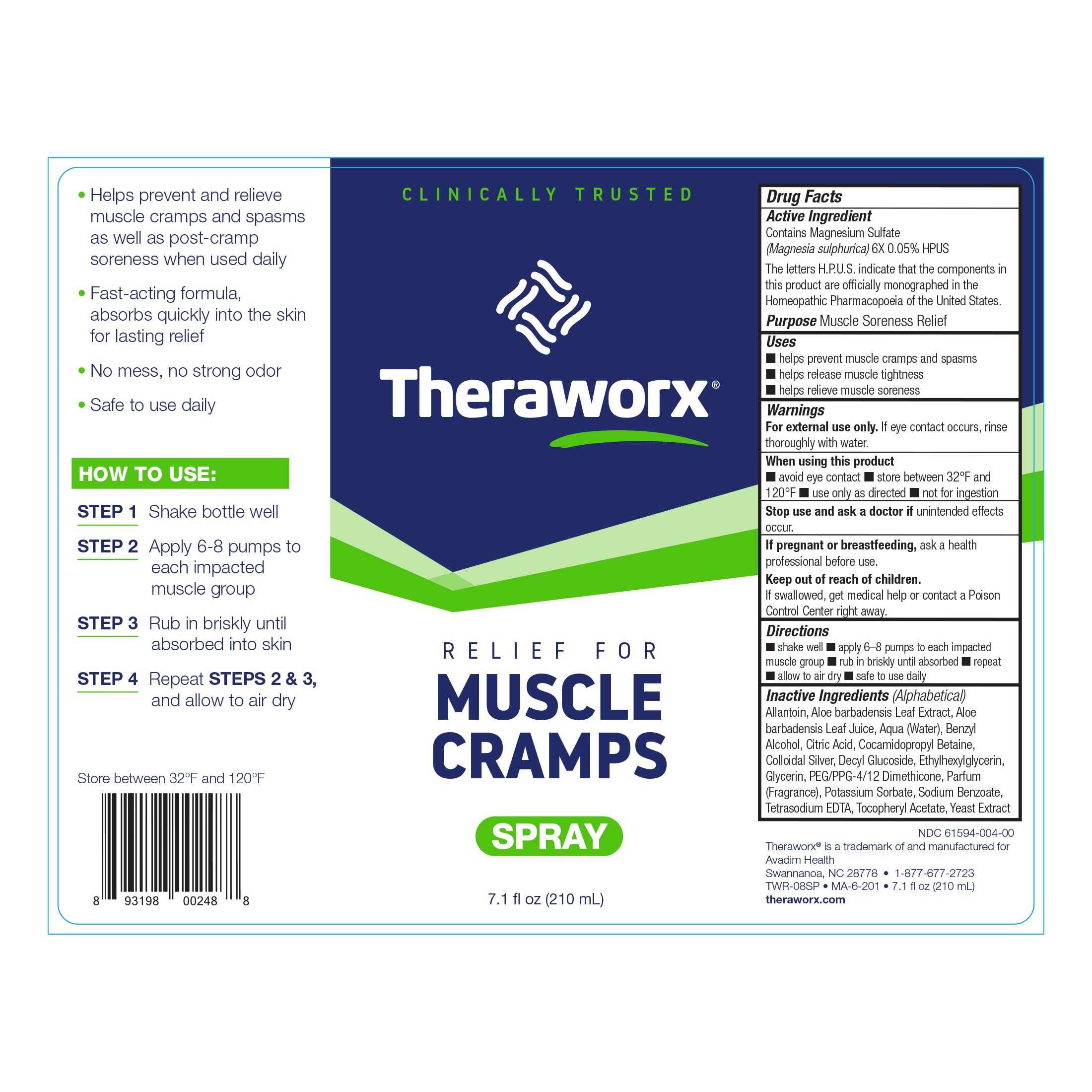 Theraworx Relief for Muscle Cramps Spray Fast-Acting Muscle Spasm, Leg Soreness with Magnesium Sulfate - 7.1 oz - 1 Count TheraworxBuy Supplements Australia
