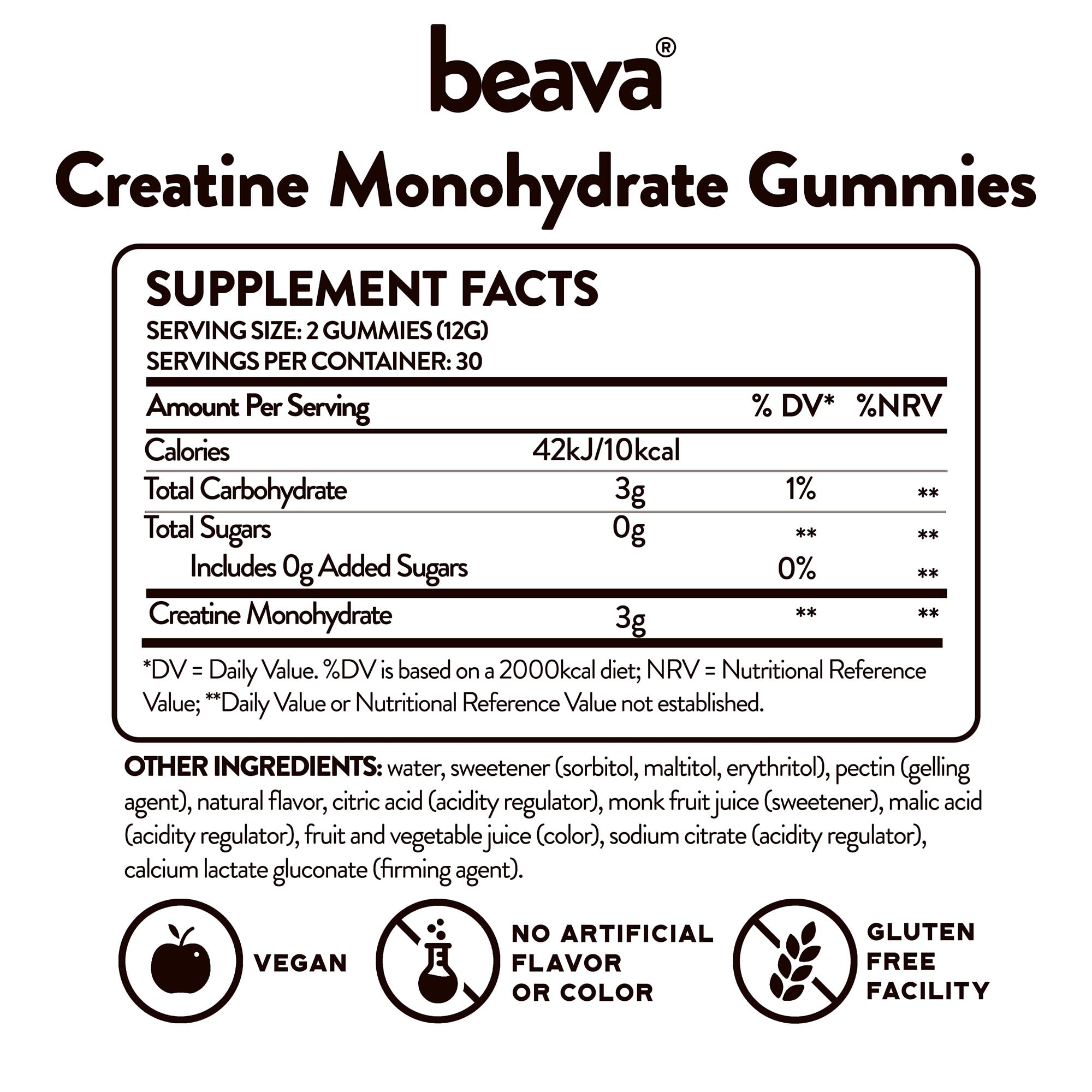 Creatine Monohydrate Gummies - 30 Servings - Vegan Creatine Chews for Muscle Growth, Muscle Recovery, Workout Recovery, Anaerobic Endurance - No Loading Phase - No Bloating - Strawberry - No Sugar beavaBuy Supplements Australia