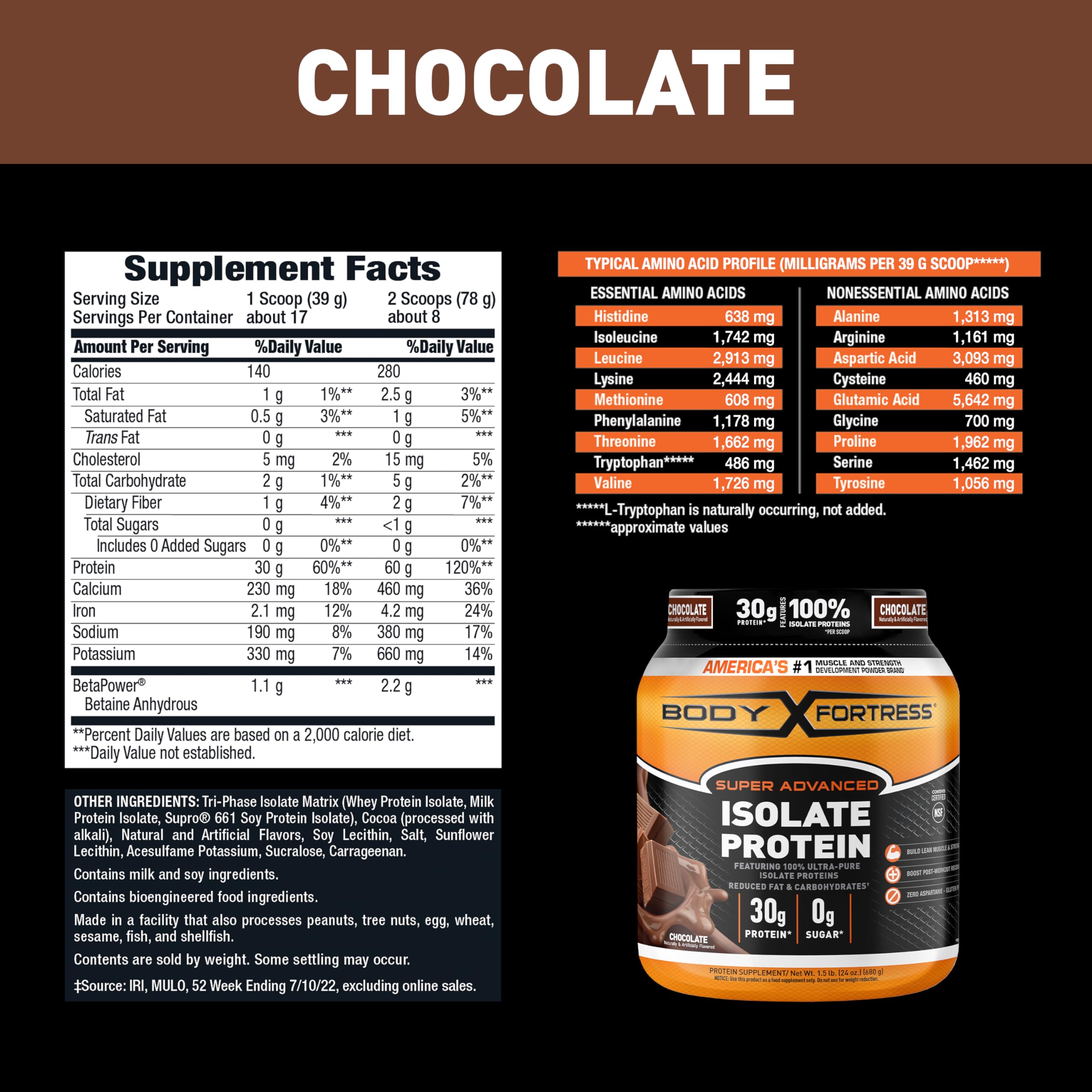 Body Fortress Super Advanced Isolate Protein, Chocolate Protein Powder Supplement Body FortressBuy Supplements Australia