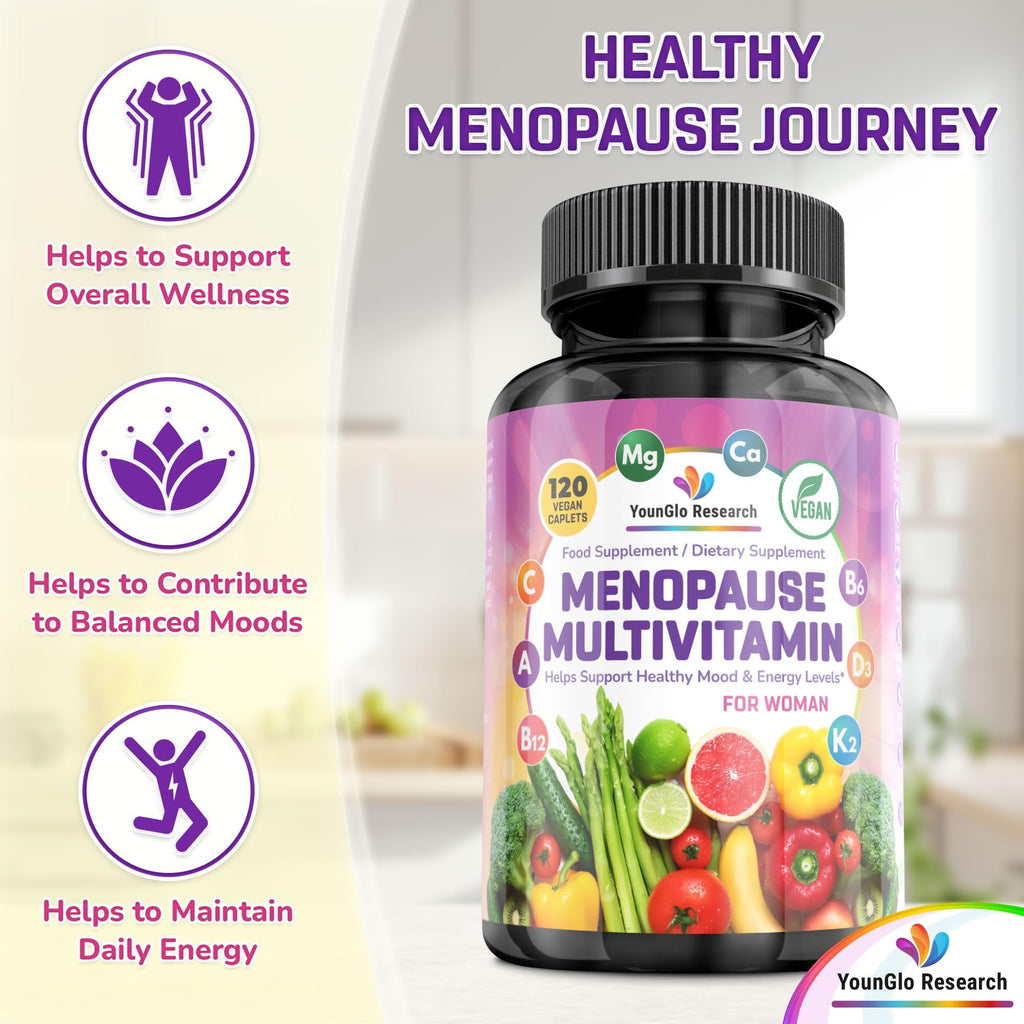 YounGlo Research Menopause Supplement - 120 Vegan Caplets - Menopause & Perimenopause Relief Support - Food and Dietary Vitamins - Multivitamin for Women YounGlo ResearchBuy Supplements Australia