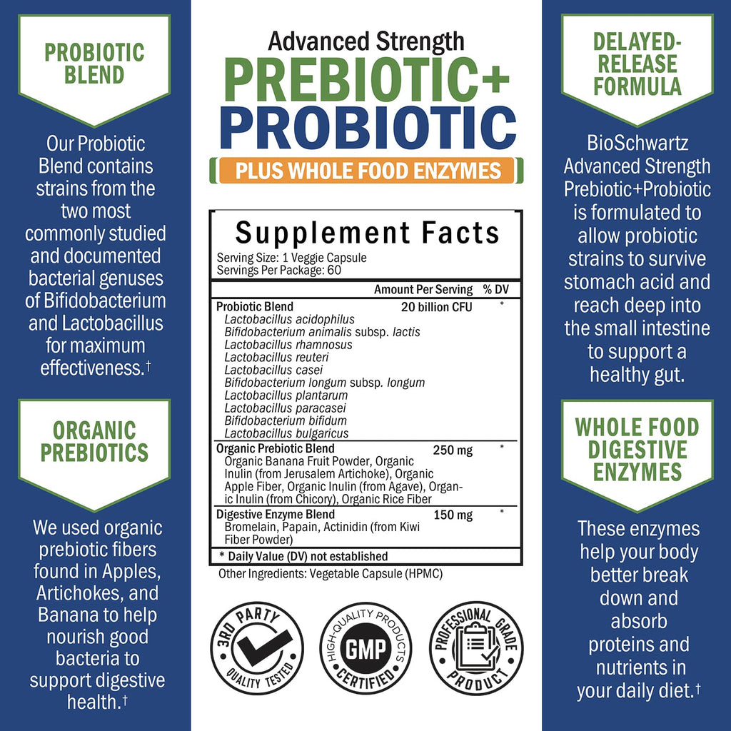 Prebiotics and Probiotic with Whole Food Enzymes for Adults Women & Men BioSchwartzBuy Supplements Australia