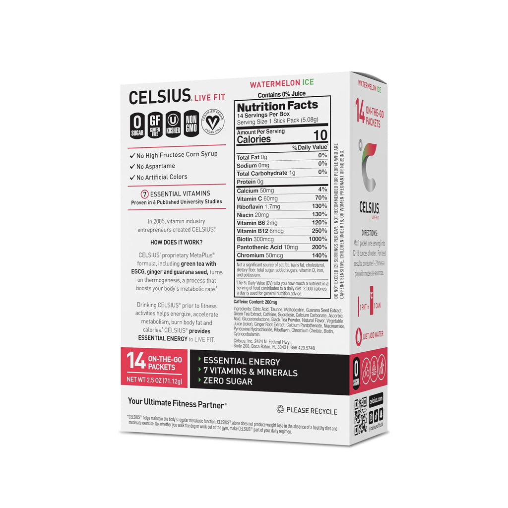 CELSIUS On-the-Go Powder Sticks Watermelon Ice, Essential Energy (14 Sticks per Pack) CELSIUSBuy Supplements Australia