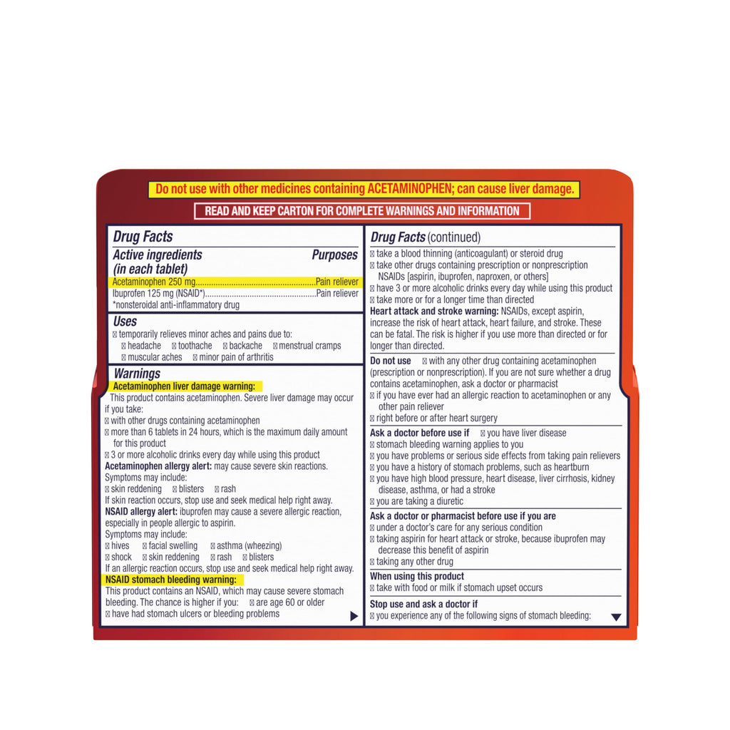 Motrin Dual Action with Tylenol, Ibuprofen & Acetaminophen Fast-Acting, Long Lasting Pain Reliever for Minor Aches & Pains, Ibuprofen (NSAID) 125 mg & Acetaminophen 250 mg, 120 ct Motrin buy supplements Au