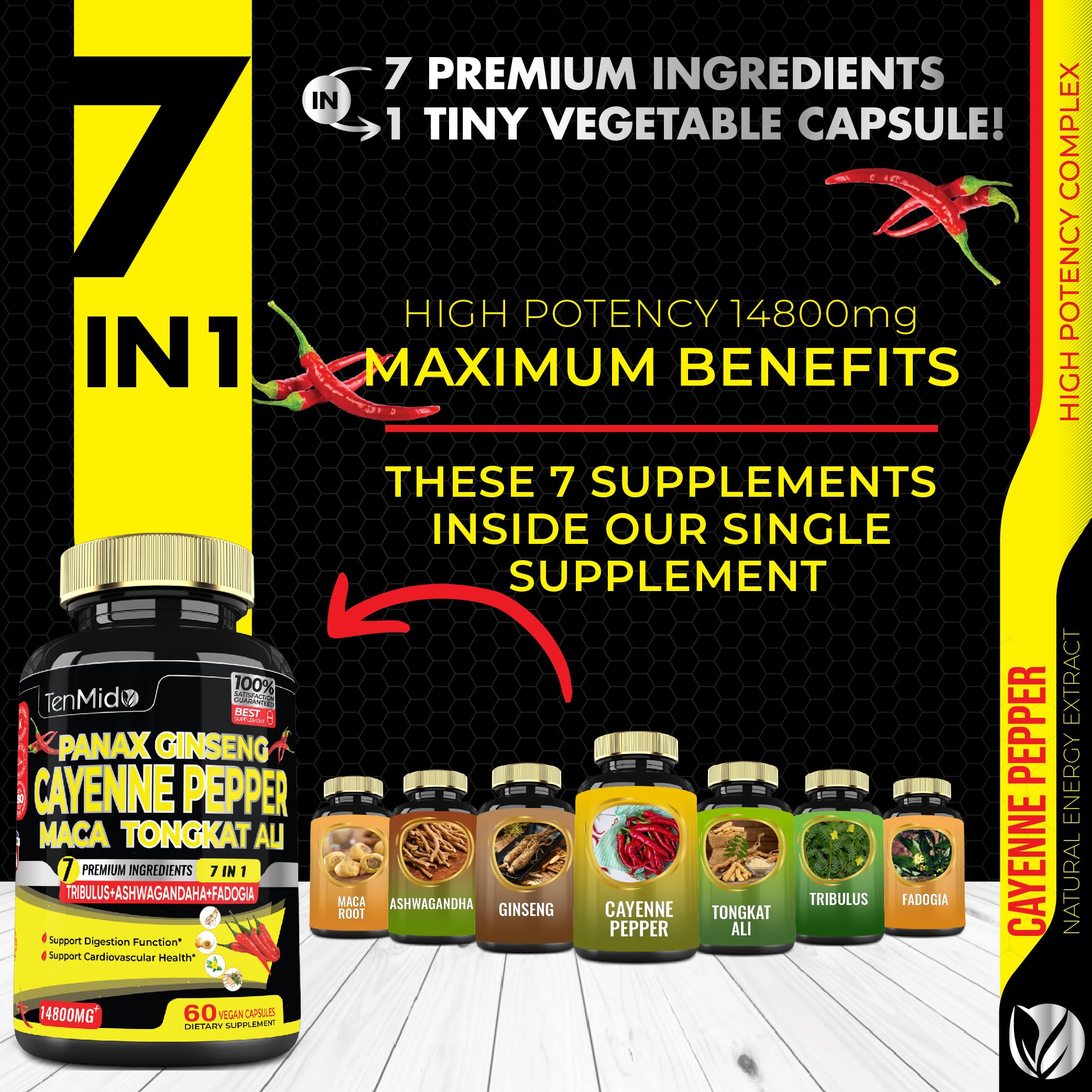 2 Packs 60 Caps 14800mg - Cayenne Pepper Supplements Extract Capsules - Tongkat Ali TenmidoBuy Supplements Australia