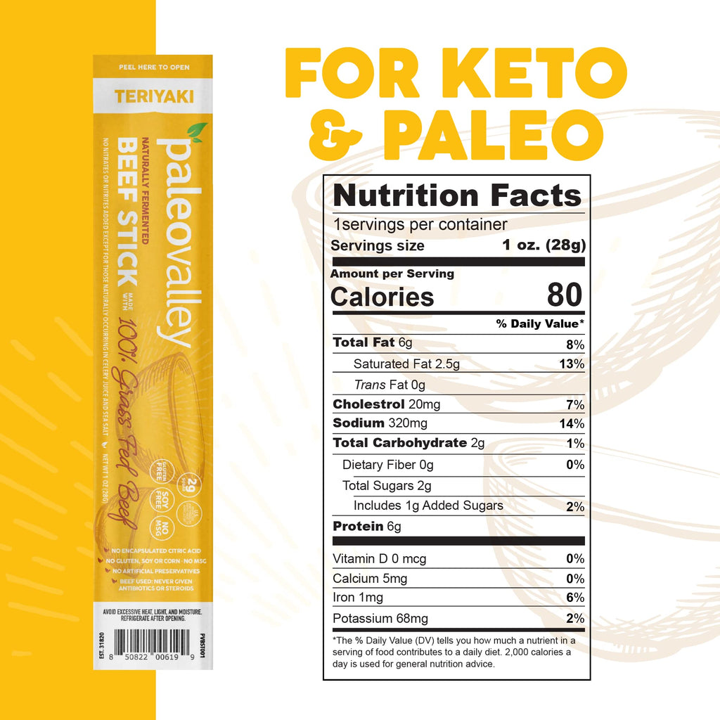 Paleovalley 100% Grass Fed Teriyaki Beef Sticks - Delicious Gluten Free Beef Snack - High Protein Keto Friendly PaleovalleyBuy Supplements Australia