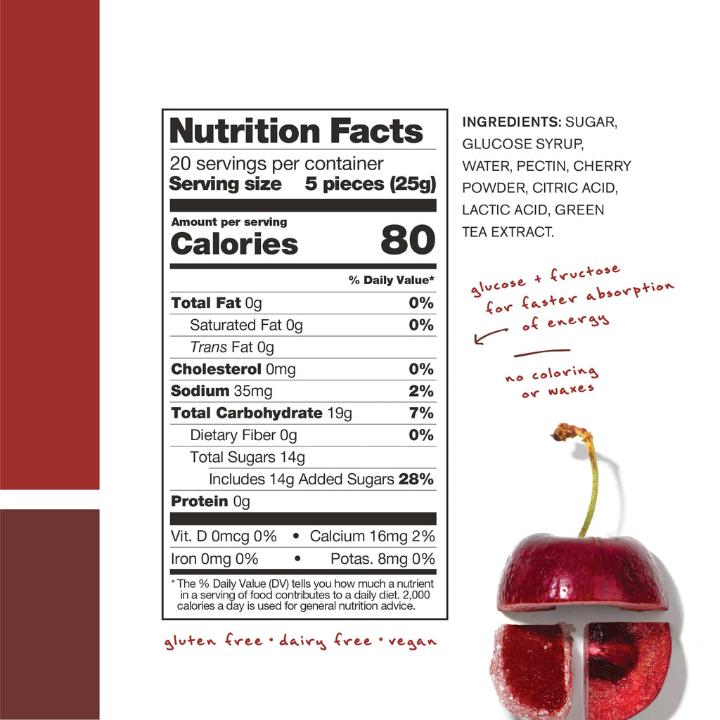 Skratch Labs Sport Energy Chews, Sour Cherry with Caffeine (10 Pack)