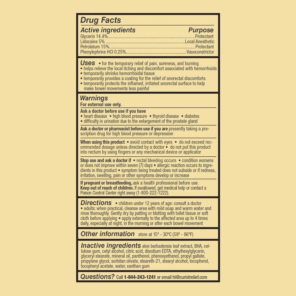 Curist Fissure and Hemorrhoid Cream with Lidocaine 5% and Phenylephrine HCl - Numbing Anal Fissure Cream Temporarily Shrinks Hemorrhoids - Reduces Itching, Swelling, & Burning - Huge Tube - 6oz CuristBuy Supplements Australia
