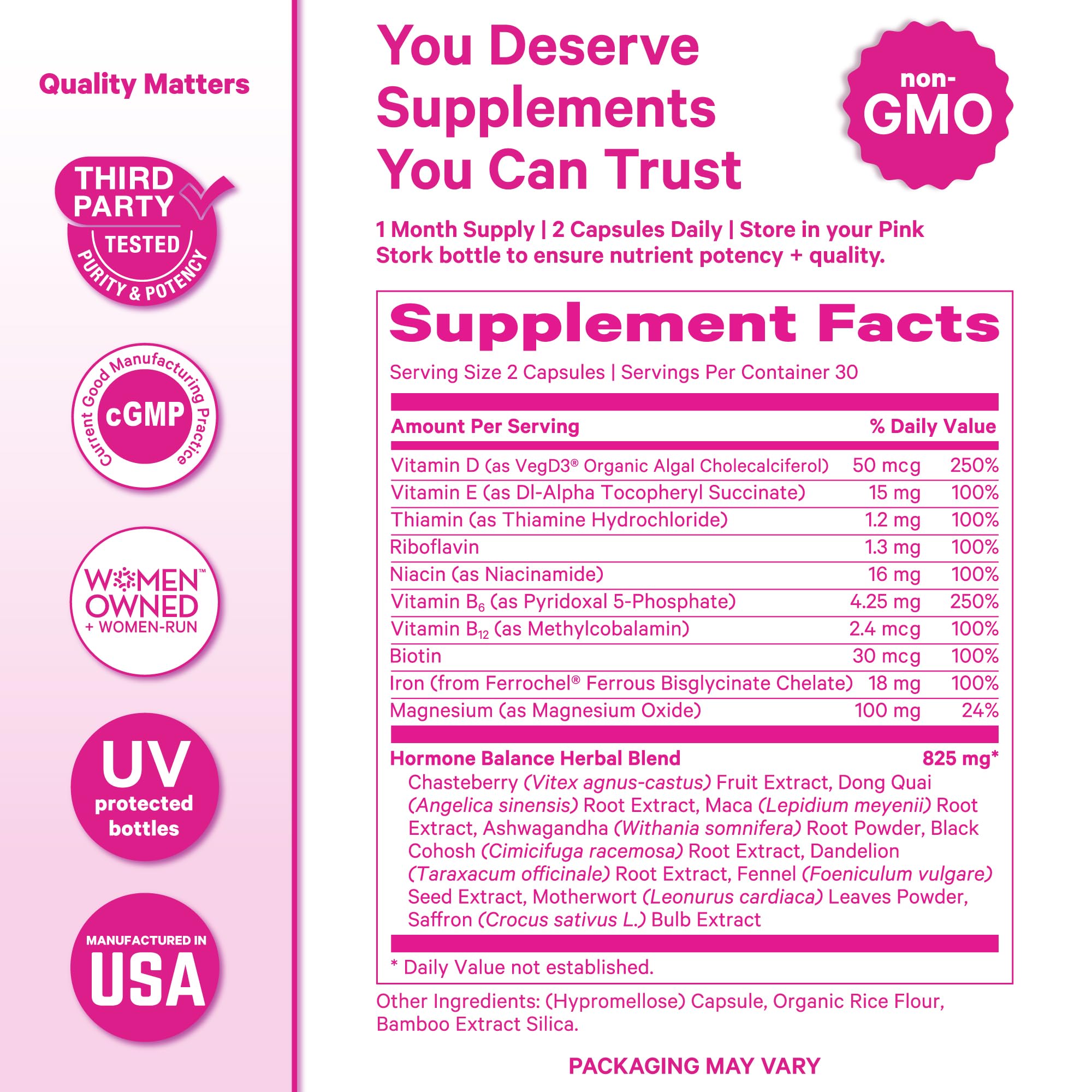 Pink Stork Hormone Balance Multivitamin for Women | 18-in-1 Vitex, Saffron, Ashwagandha, Magnesium | Mood, Energy, Cortisol, Adrenal Support | PMS, Perimenopause Support | 60 Vegan Capsules Pink StorkBuy Supplements Australia