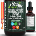 Clean Nutra Thyroid Support Drops Selenium Zinc Iodine L Tyrosine KSM66 Ashwagandha Vitamin D3 B12 A C Turmeric Kelp Schisandra Guggul Cayenne Basil Liquid Supplement Folate Copper Thyro Bloom Drop Clean NutraceuticalsBuy Supplements Australia