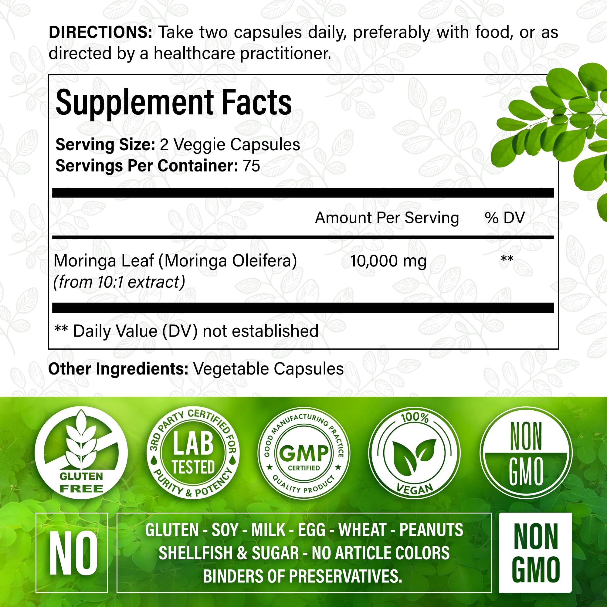 Moringa Capsules| Moringa Oleifera |10,000mg| 150 Capsules| 100% Pure| Non-GMO FitVitalityBuy Supplements Australia