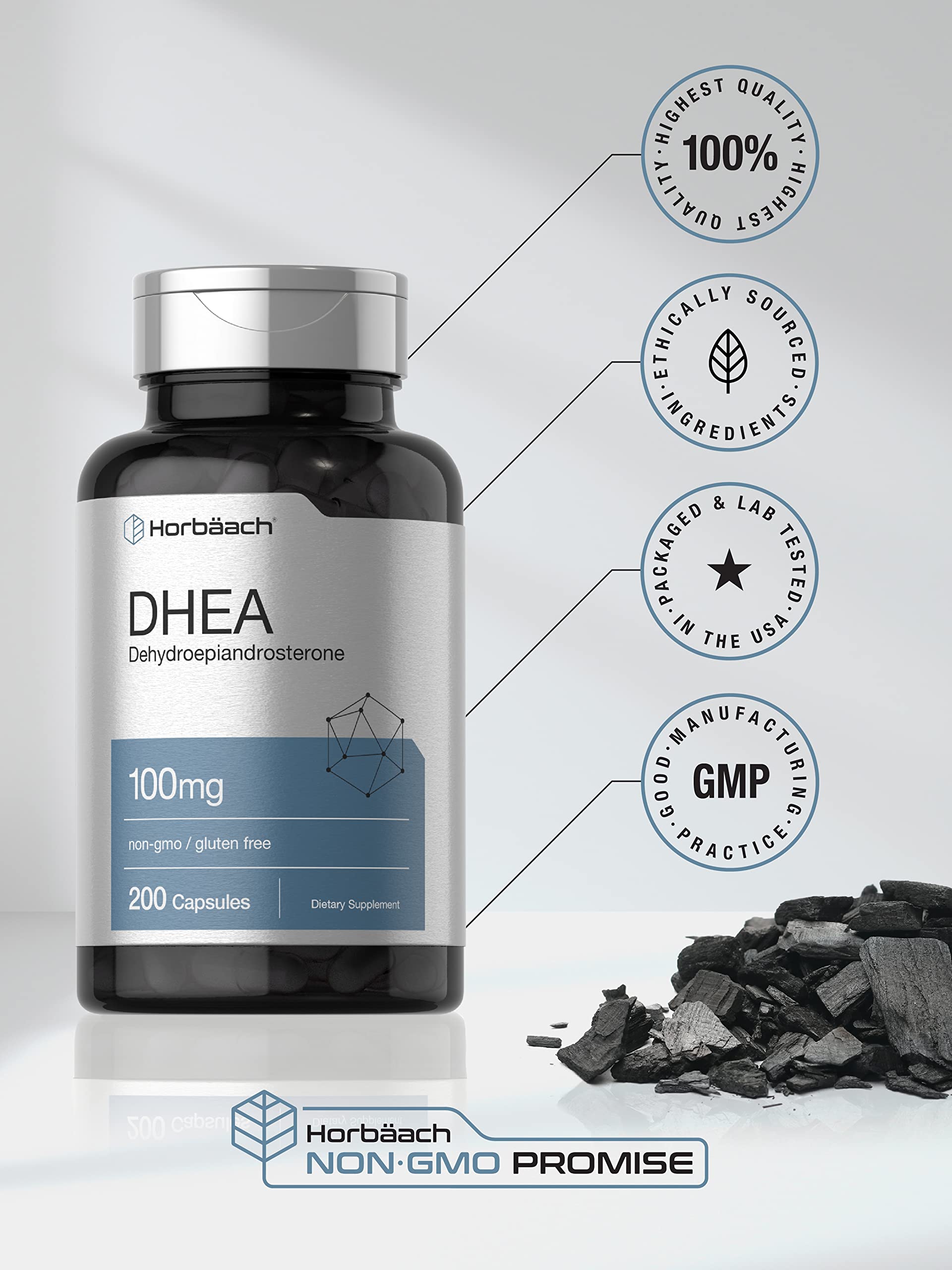 DHEA 100mg | 200 Capsules | Non-GMO, Gluten Free Supplement | by Horbaach HorbäachBuy Supplements Australia