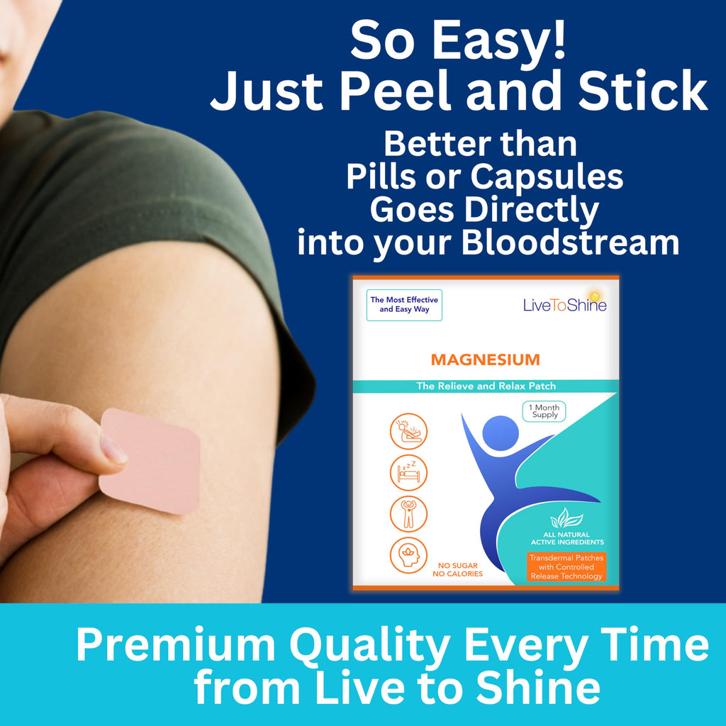 Magnesium Patches for Men and Women - Sleep Support & Relaxation, Muscle Recovery, Nerve Function - USA Made - 30 Premium Fast-Acting, Slow-Release Patches - Live To Shine Live To ShineBuy Supplements Australia