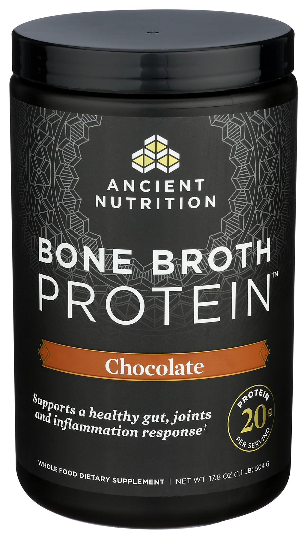 Ancient Nutrition Protein Powder Made from Real Bone Broth, Chocolate, 20g Protein Per Serving, 20 Serving Tub, Gluten Free Hydrolyzed Collagen