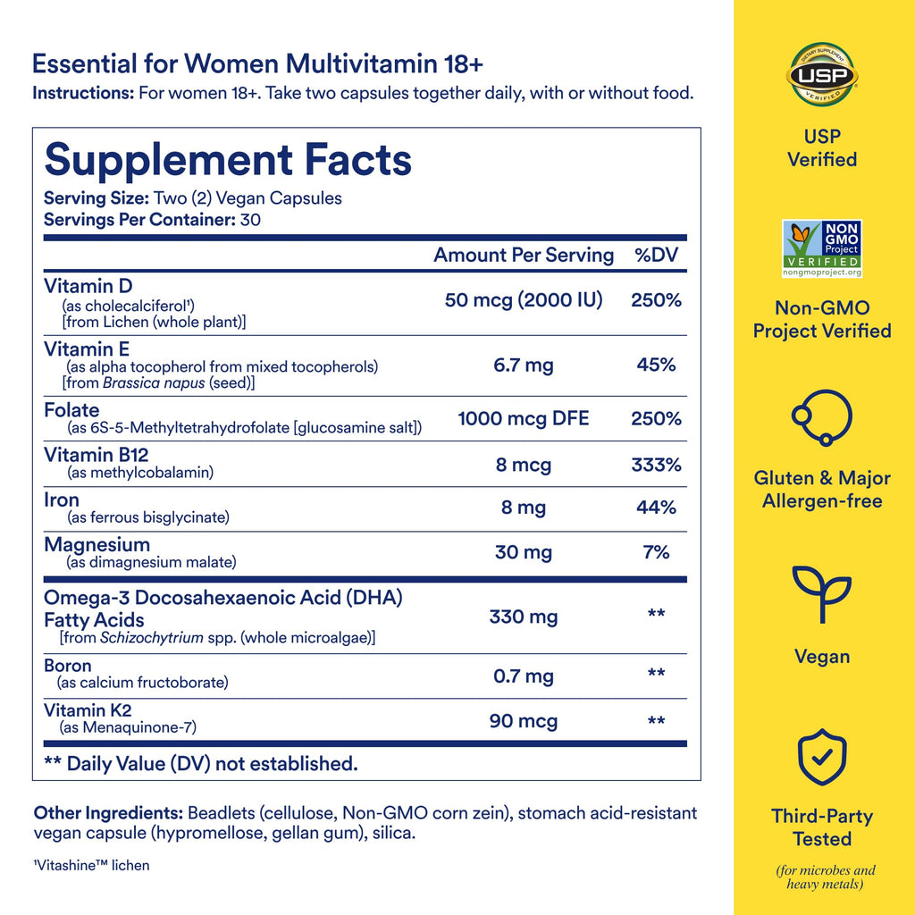 Ritual Multivitamin for Women 18+ with Vitamin D3 for Immune Support*, Vegan Omega 3 DHA, B12, Iron, Gluten Free, Non GMO, USP Verified, Mint, 30 Day Supply, 60 Capsules RitualBuy Supplements Australia